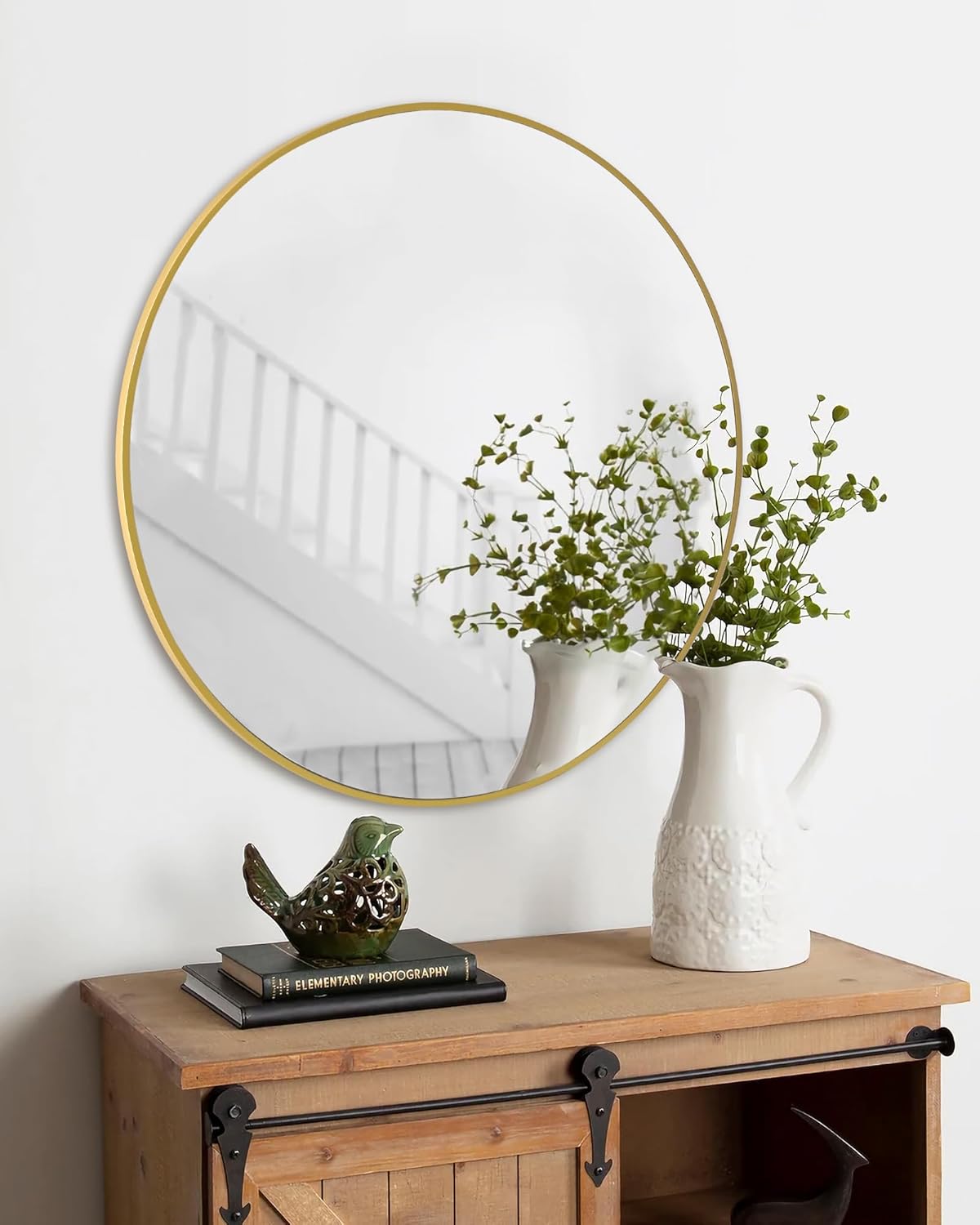 Gold Round Mirror,Bathroom 30 Inch Vanity Wall Mirror,Modern Circle Mirror for Wall,Wood Mirror for Bedroom Living Room Entryway