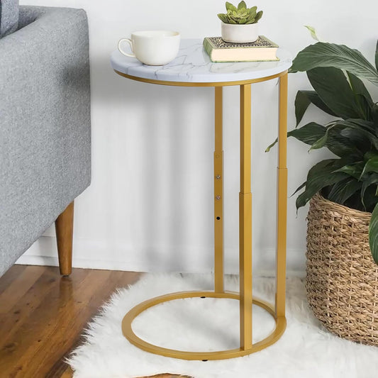 Serteaw C-Shaped End Table, Sturdy Side Table for Couch Sofa Bedside Small Space,C Snack Table TV Tray Record Player Stand Small Tables for Living Room Bedroom,Easy to Assemble,Gold