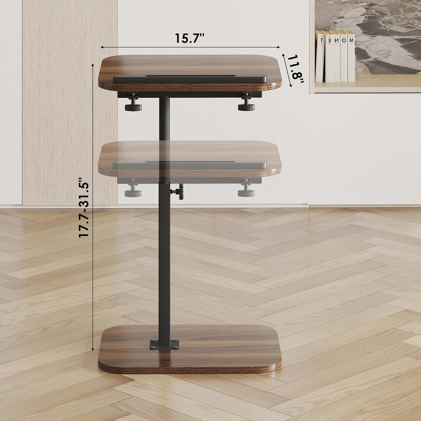 Sofa Couch Arm Table Tv Tray Small Bed Stand C Shaped Side End Tables for Living Room, Bedroom, Bedside Walnut