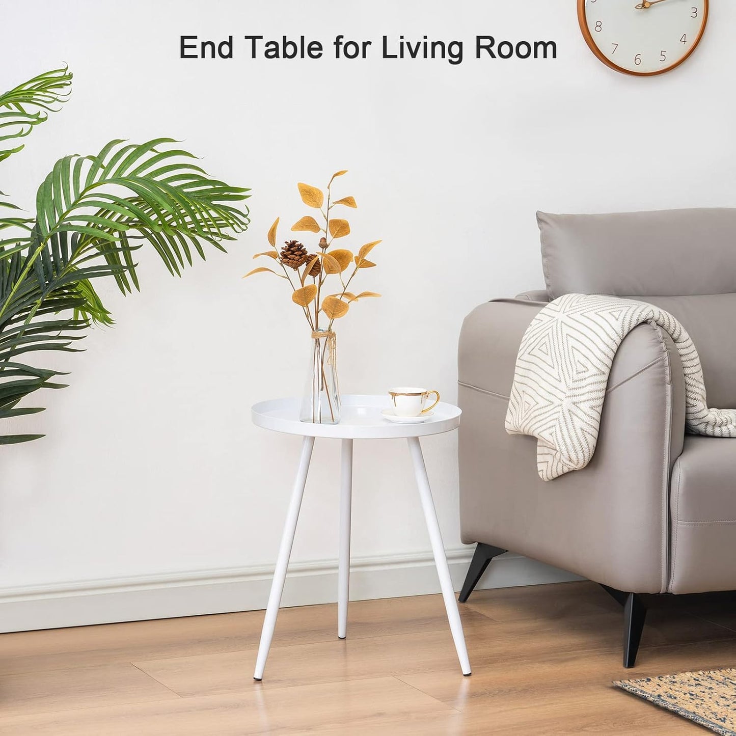 Apicizon 16" Round Side Table Set of 2, White Metal End Table for Living Room, Bedside, Mid Century Modern Coffee Table or Circle Accent Table for Small Spaces, White