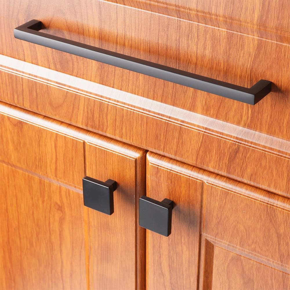 KOOFIZO Solid Square Bar Cabinet Handle - Black Furniture Pull, 7.6 Inch/192mm Screwhole Distance, 1-Piece for Kitchen Cupboard Door, Bedroom Dresser Drawer, Bathroom Wardrobe Hardware