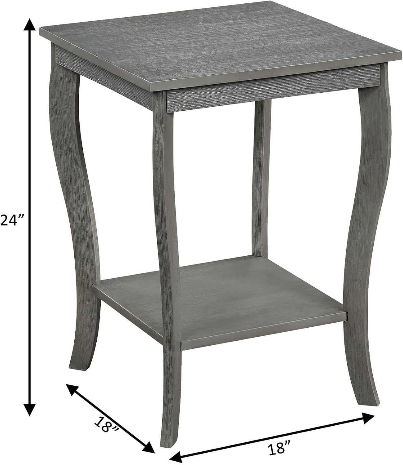 Convenience Concepts American Heritage Square End Table with Shelf, Wirebrush Dark Gray