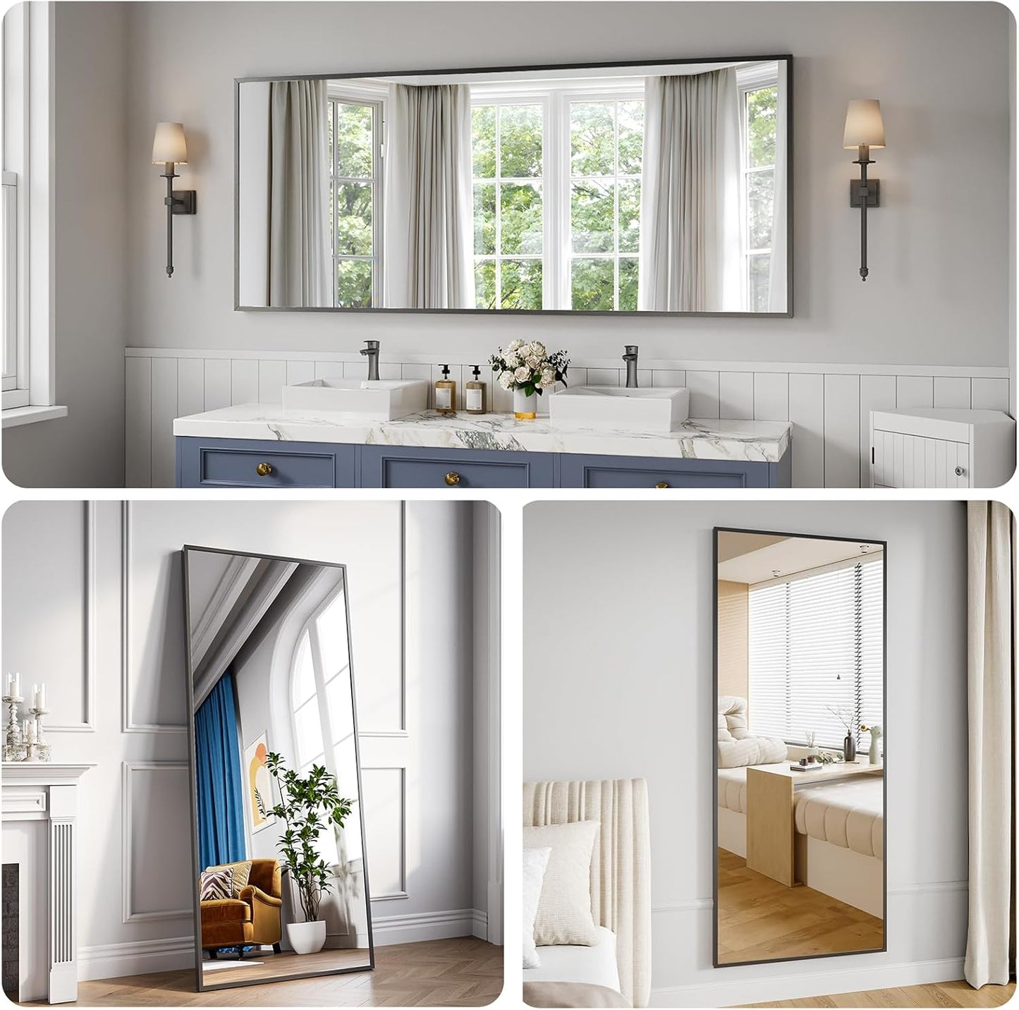 Koonmi Bathroom Mirror 30x71 Bathroom Wall-Mounted Mirrors, Modern Vanity Mirror for Bedroom, Living Room, Aluminum Alloy Frame Allow to Hang Horizontally or Vertically