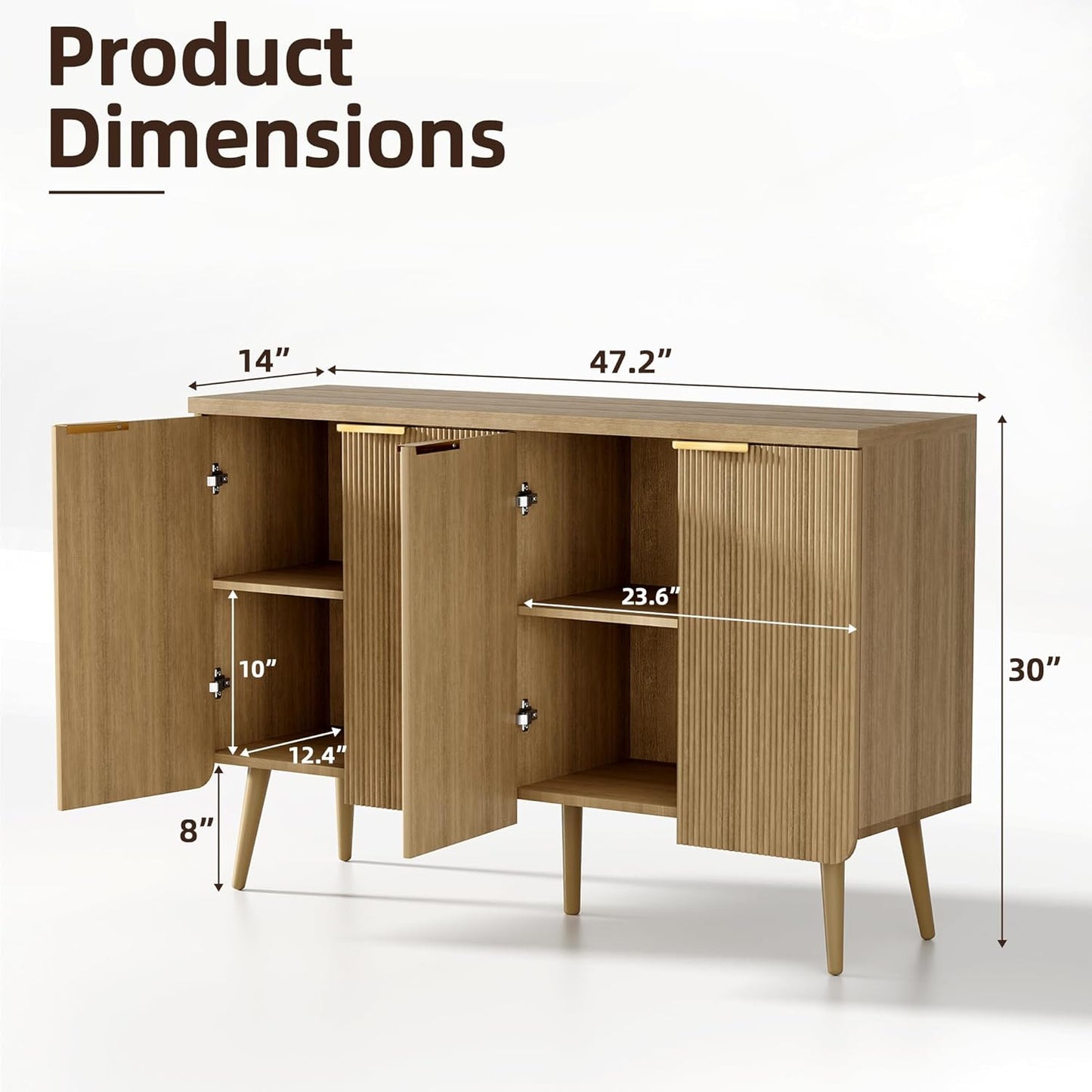 Sideboard Buffet Cabinet with Storage, 4 Doors Wood Entryway Cabinet, Modern Accent Cabinet with Solid Wood Feet & Adjustable Shelves, Multifunctional Console Table for Living Room, Kitchen, Hallway