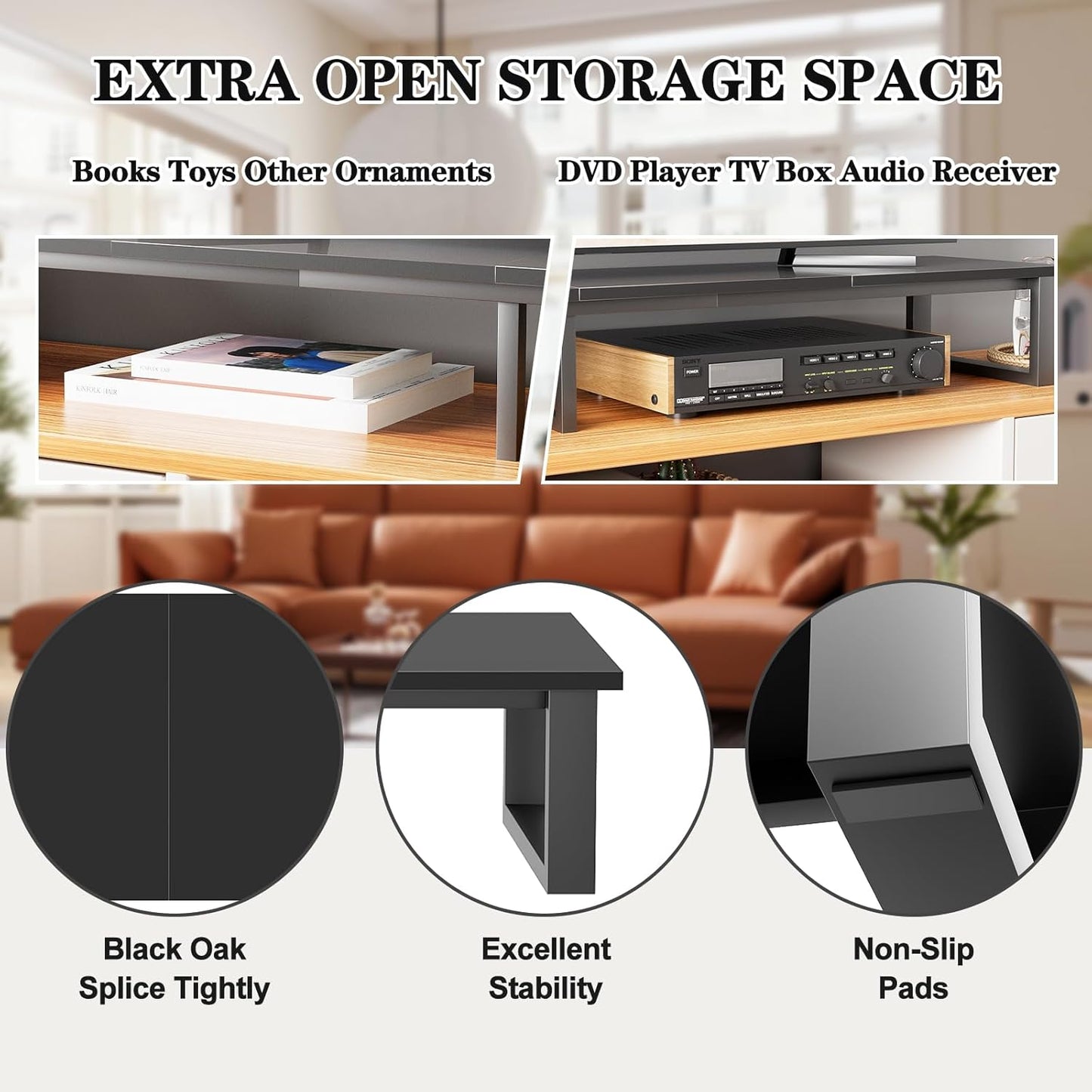 59" Large TV Riser Stand for 32-75 Inch TV, TV Shelf with Steel Legs, Tabletop TV Riser for Home Living Room, Study Office (Black)