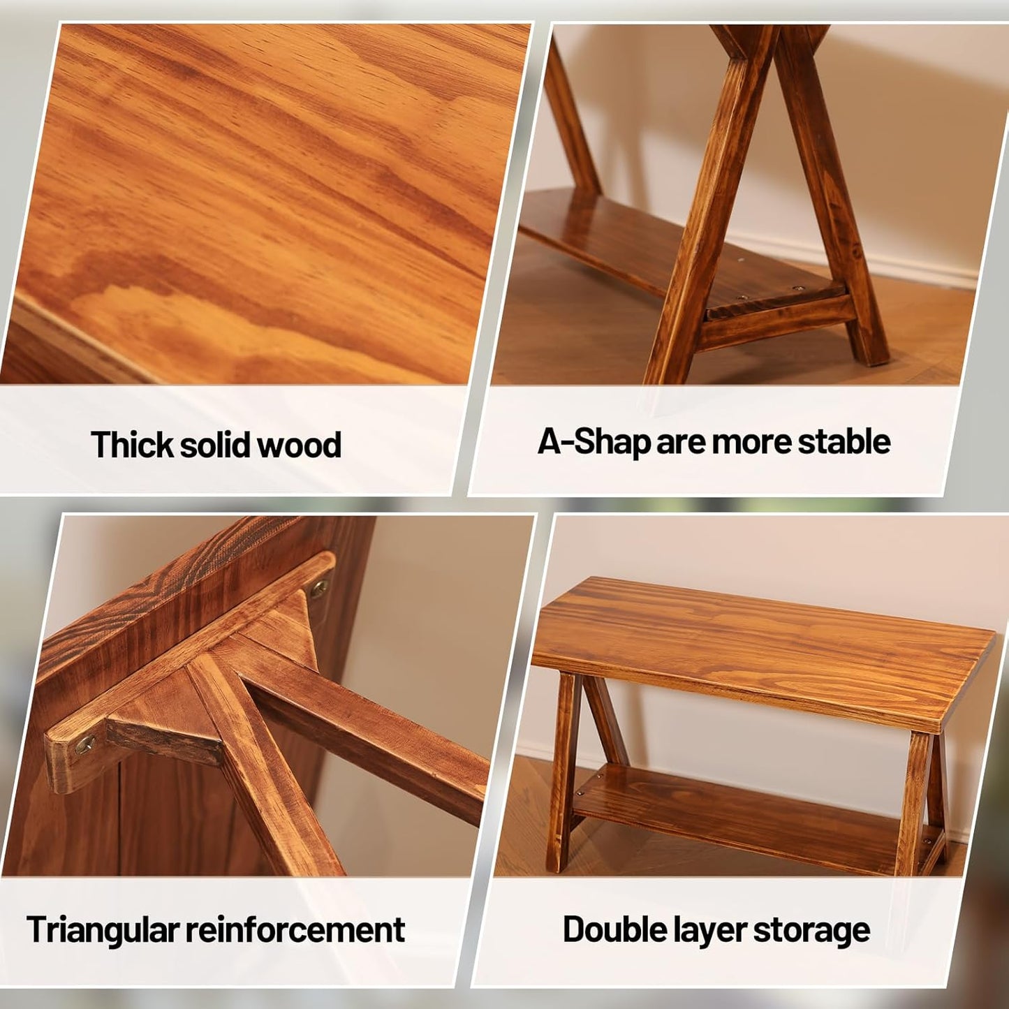 Solid Wood Entryway Bench，Farmhouse Bench for Entryway, Small Wood Benches Indoor for Bedroom, Hallway, Low Bench 30''