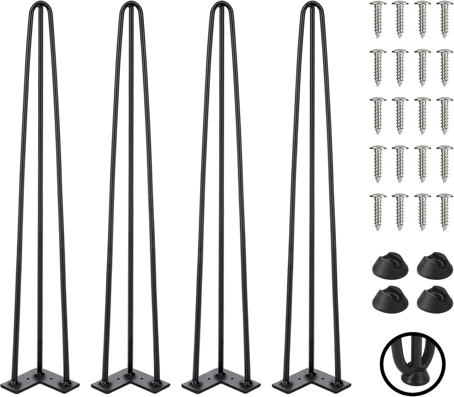 TEN49 Heavy Duty Hairpin Table Legs - 34 Inch Industrial Black Furniture Legs - 1/2" Extra Thickness 3 Solid Rods Metal Table Legs - Fit for Mid-Century Modern Console Desk, Entryway Table Legs