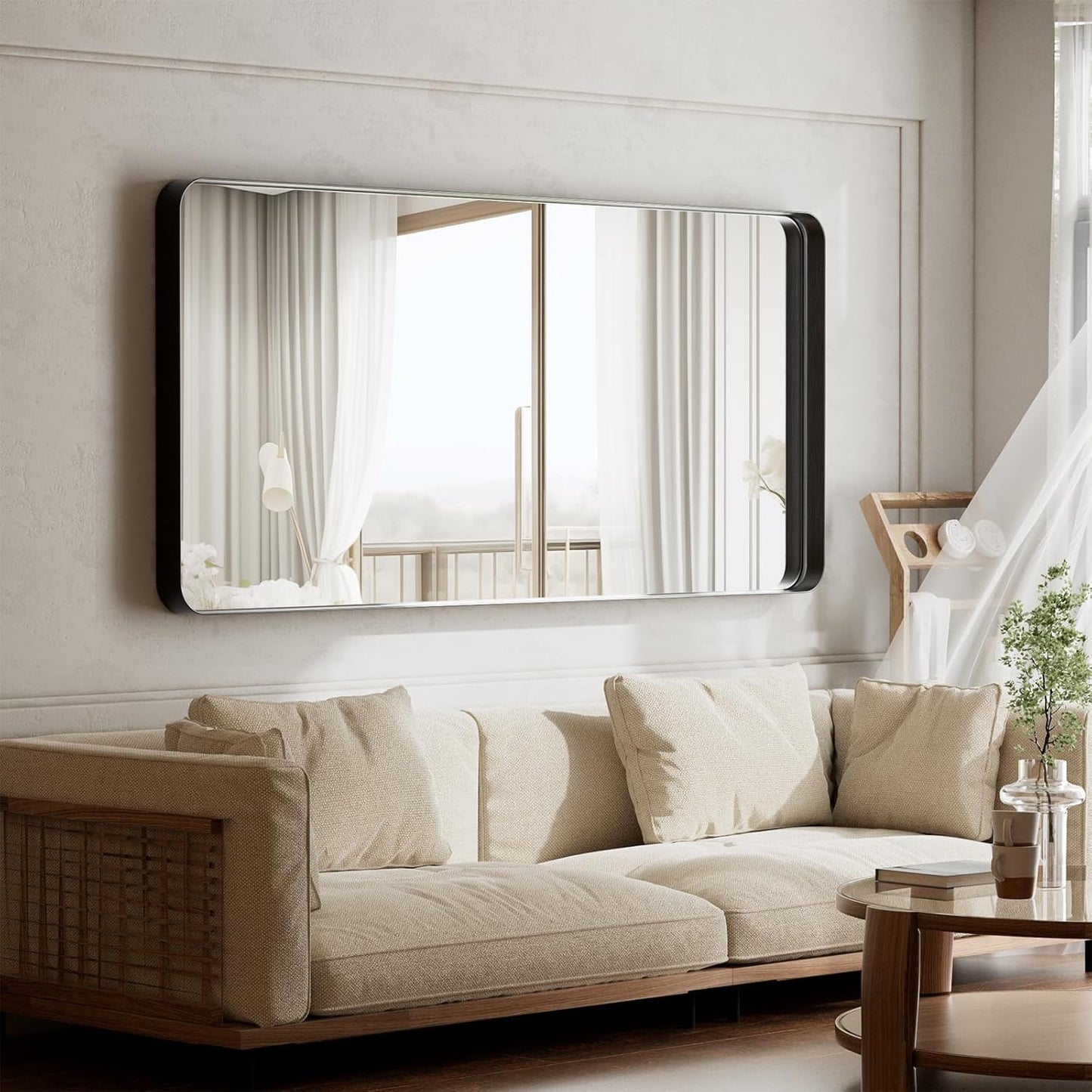 Large Bathroom Mirror 30x56 inch, Gorgeous Deep Frame Wall Vanity Mirror for Over Sink with Shatterproof Tempered Glass, Hanging Horizontal or Vertical, Black