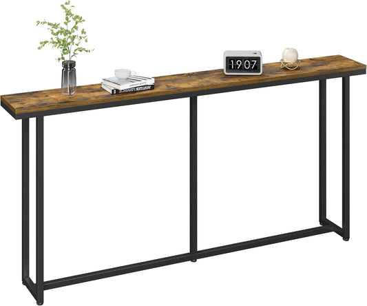 Yaheetech Narrow Console Table with Sturdy Metal Frame, 63 Inch Extra Long Entryway Sofa Table for Behind Couch, Hallway, Living Room, Rustic Brown