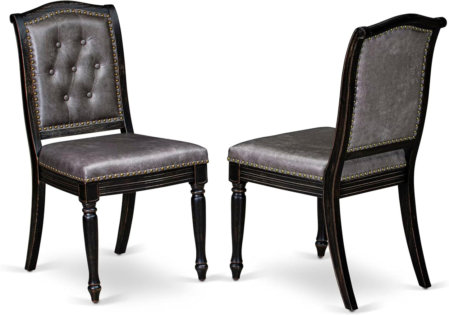 LKMA7-SBB-34-7-pc Dining Room Set Consists of a Dinner Table and 6 Dark Grey Polyester Fabric Modern Dining Chairs with Button Tufted Back - Sand Blasting Black Finish