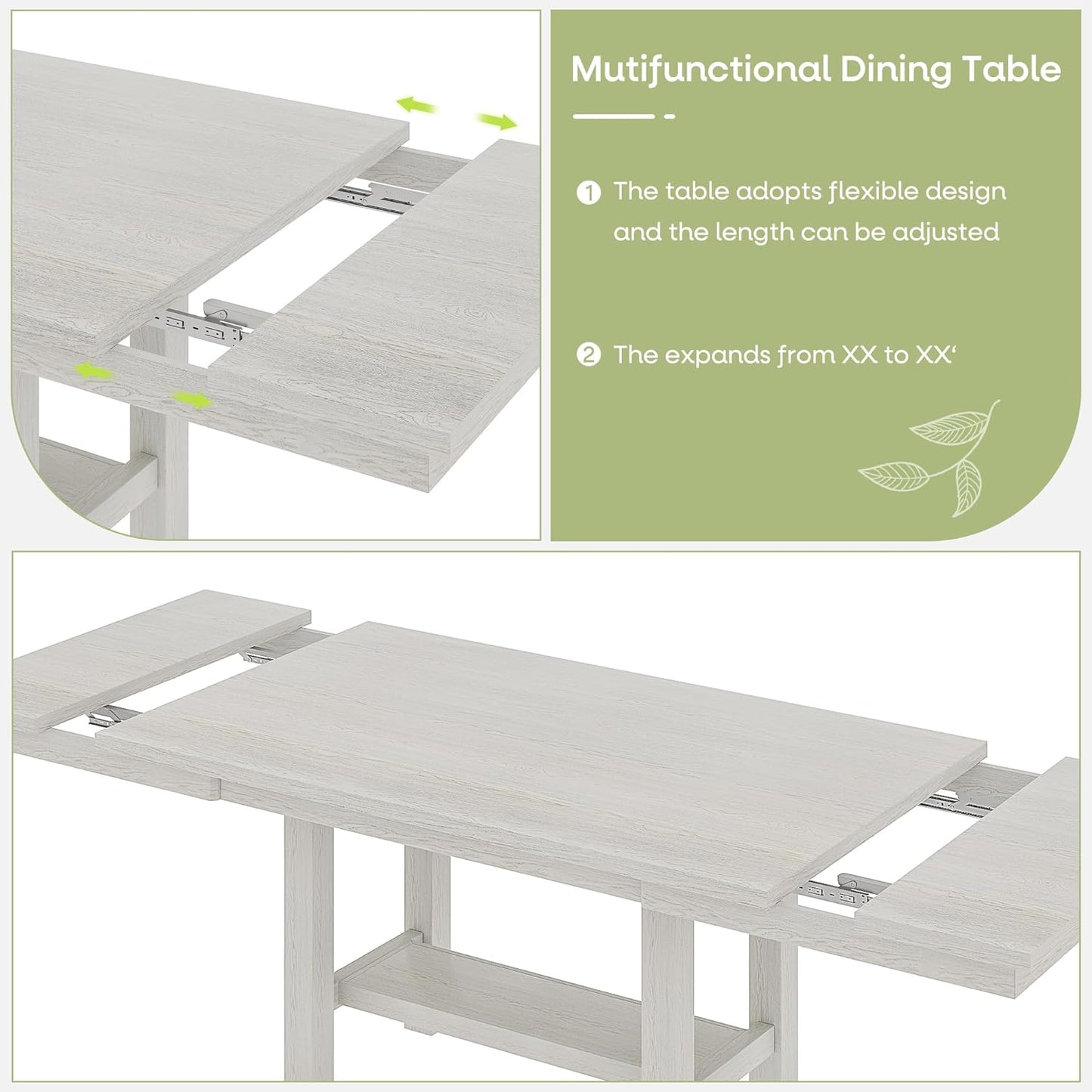 6-Piece Solid Wood Dining Table Set for 6, Extendable Table with 4 Upholstered Chairs and 1 Bench– Easy Assembly for Indoor Use, Kitchen, Dining Room, Grey