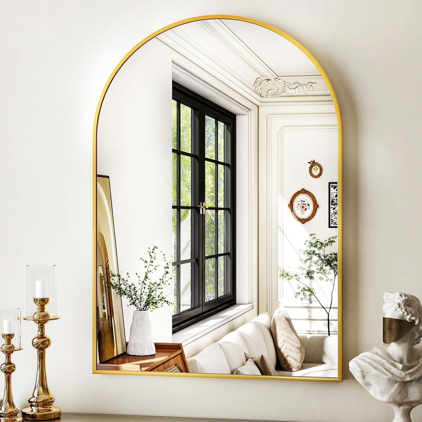 24"x36" Gold Arched Bathroom Mirror - Wall Mirror for Bathroom, Metal Frame Vanity Mirror, Dresser Mirror, Arch Decorative Mirrors for Living Room, Bedroom, Entryway, Mantle