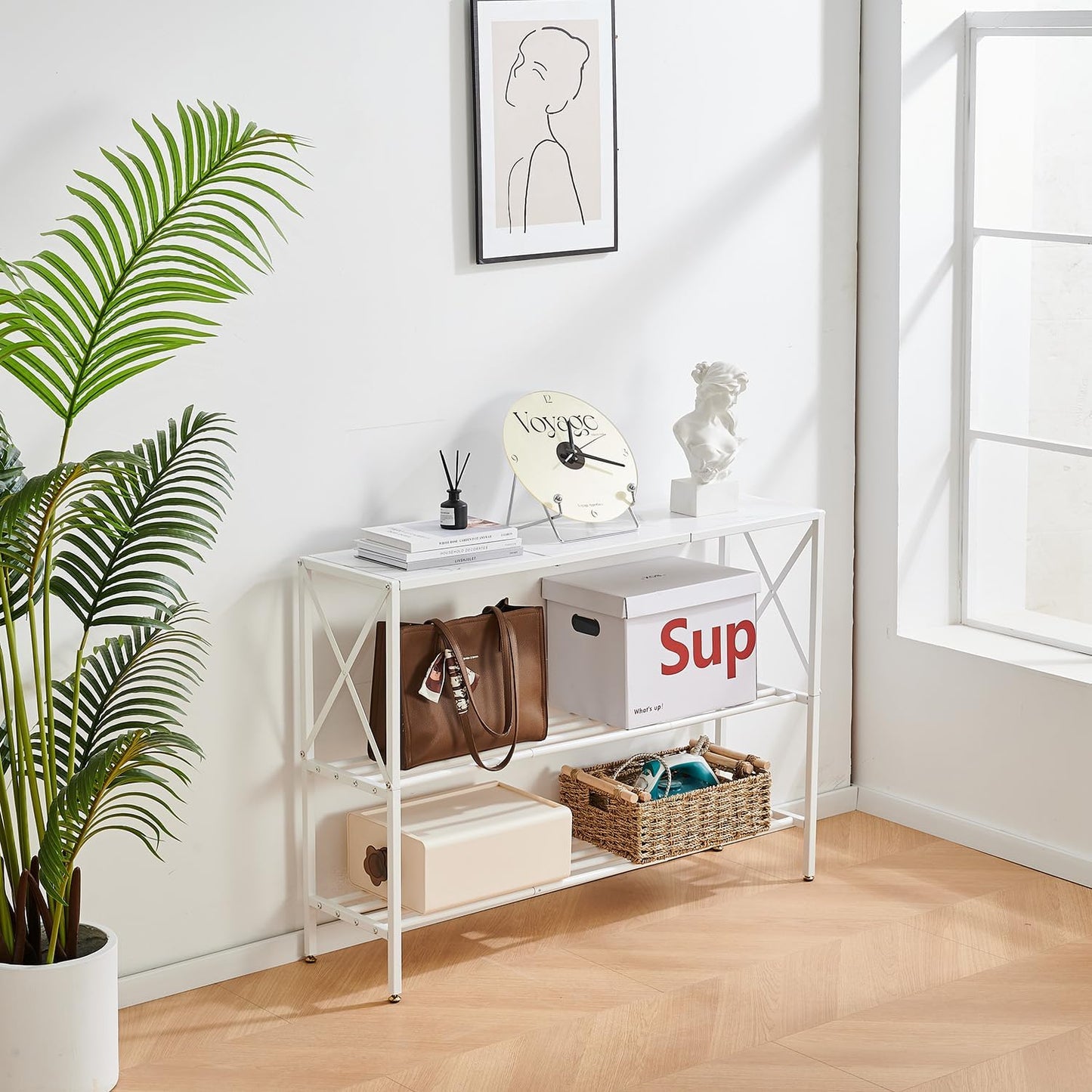 Wimarsbon Console Table,Multifunctional Sofa Side Table with Shelves,Behind Couch TV Tables with Metal Frame,Accent Display Stand for Hallway,Entrance (41.9" 3-Layer White Frame)