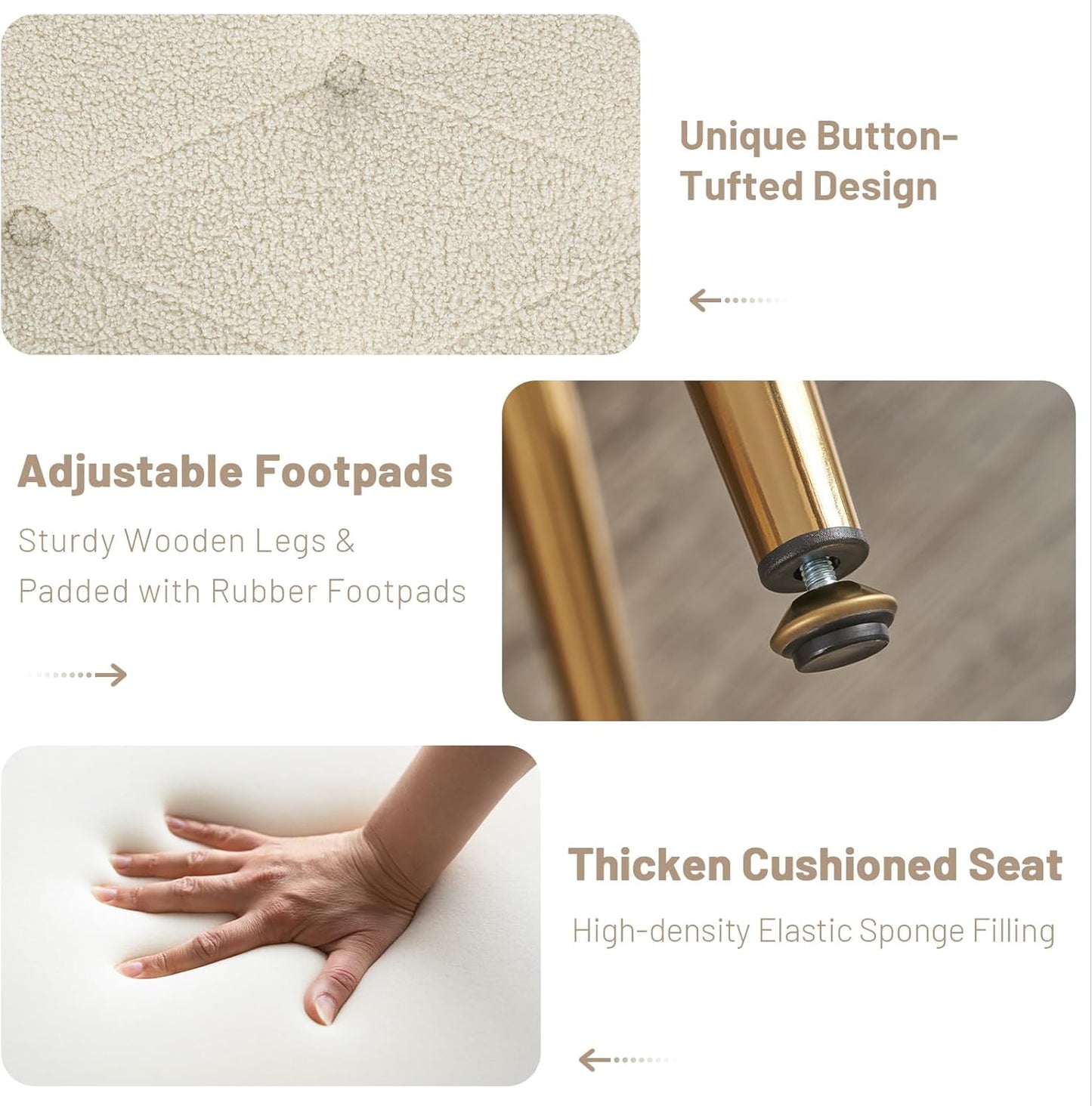 Furniliving 44 Inch Modern Ottoman Bench, Upholstered Faux Fur Fabric Entryway Benches with Gold Metal Frame for Living Room Vintage Indoor Benches End Bed Bench Footrest Ottoman (IvoryWhite)