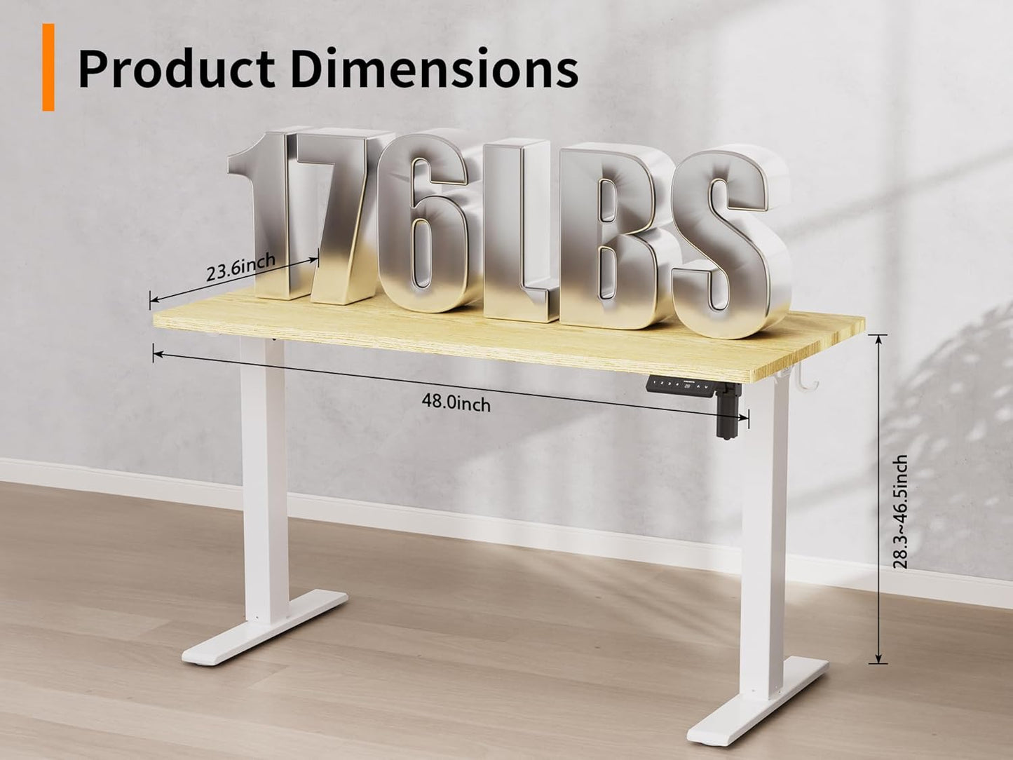 48x24 Inches Height Adjustable Electric Standing Desk with 2 Hooks for Home Office, Ergonomic Sit Stand up Desk with Splice Board, Oak
