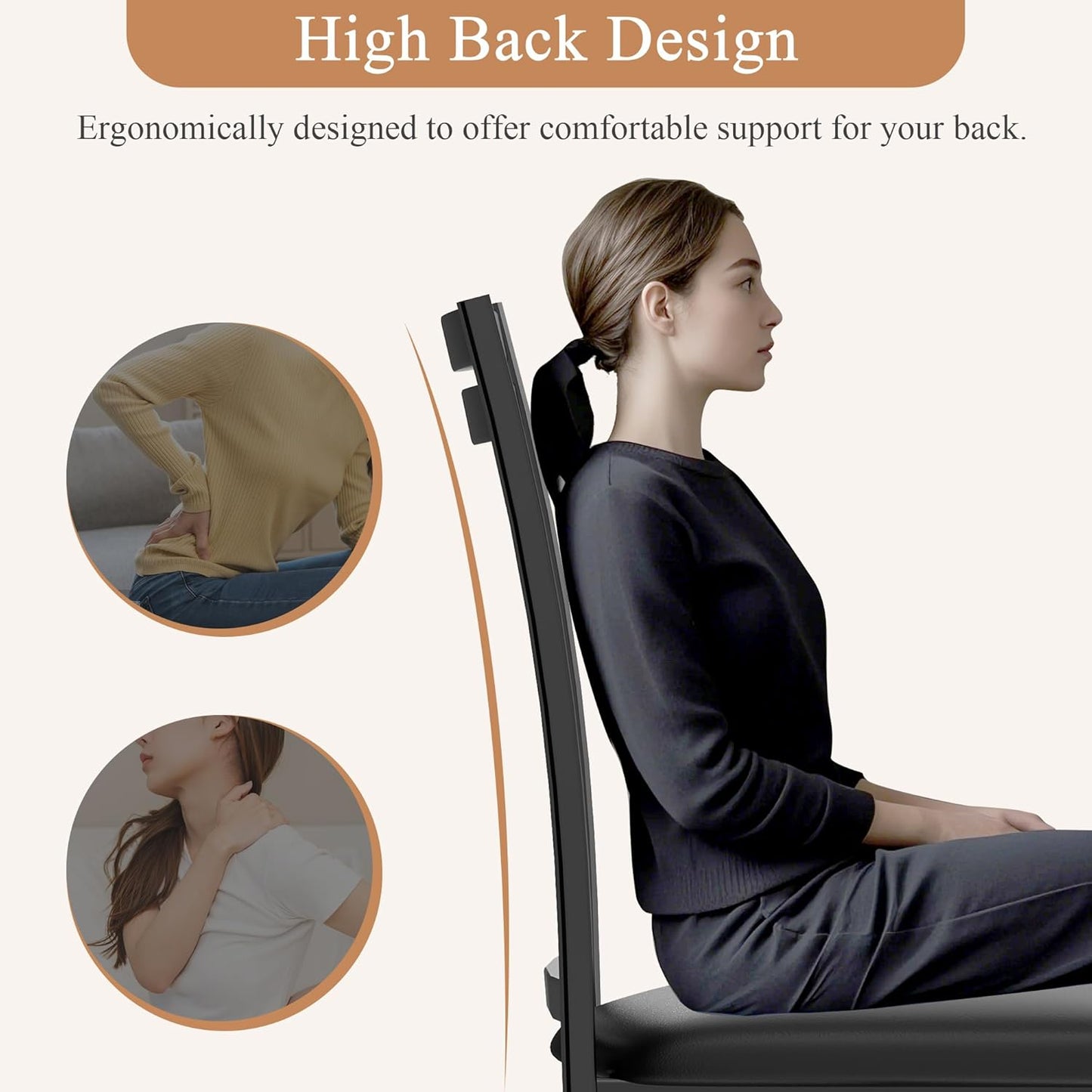 VECELO Metal Dining Chairs Set of 4, Steel Legs and PU Leather Cushion Seats for Kitchen, Living Room, Black