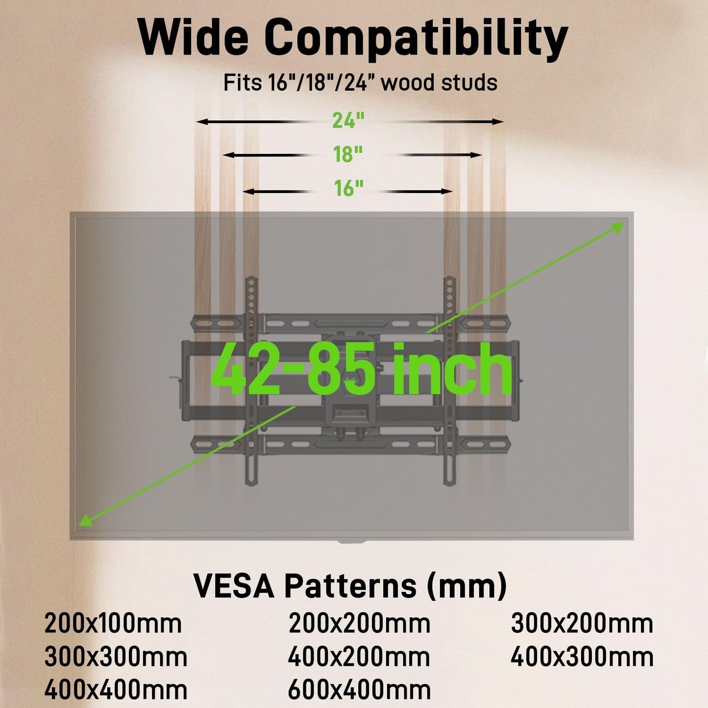 USX MOUNT UL Listed TV Wall Mount for 42"-85" TVS, Fits 16" 18" or 24" Studs, Full Motion Wall Mount Swivel Tilt Extension TV Bracket with Dual Articulating Arms, Max VESA 600x400mm, Load 110lbs