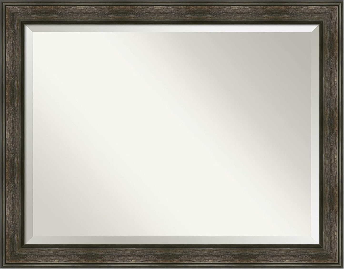 Amanti Art Brown Wall Mirror 36x46 Rail Rustic Char Rectangle Bathroom Mirror for Wall Decor Living Room, X-Large Country Rustic Frame, Hangs Horizonally and Vertically, Bathroom Decor, Beveled Edge