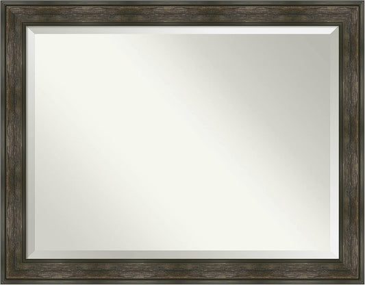 Amanti Art Brown Wall Mirror 36x46 Rail Rustic Char Rectangle Bathroom Mirror for Wall Decor Living Room, X-Large Country Rustic Frame, Hangs Horizonally and Vertically, Bathroom Decor, Beveled Edge