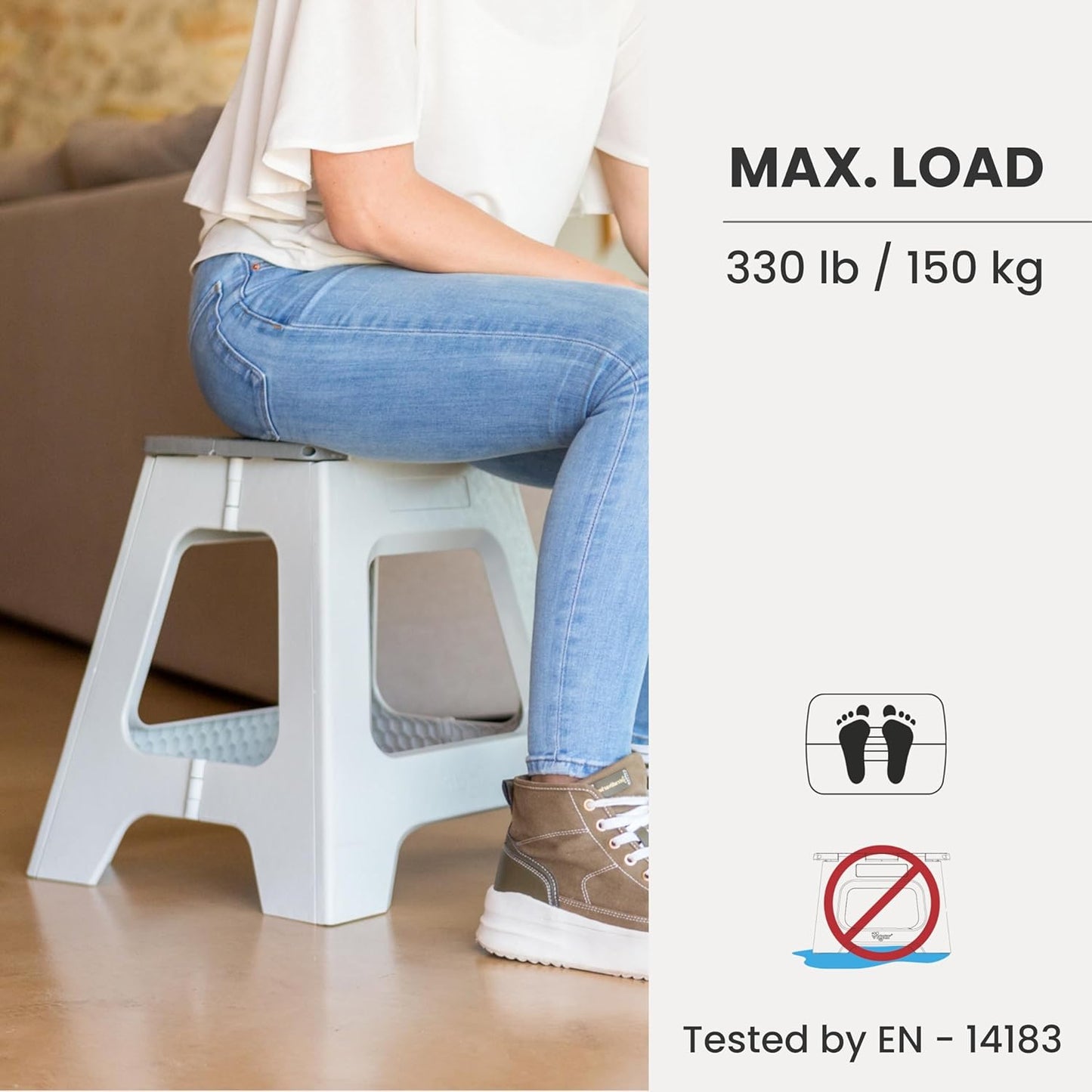 Vigar Compact Step Stool Foldable, 16-inch Step Stools for Adults up to 330 Pound, Lightweight Stool, Non-Slip Folding Step Stool, Gray