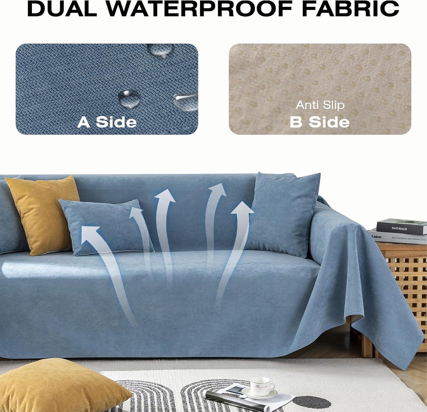 STACYPIK Waterproof Blue Sofa Cover for Dogs, Couch Cover for Sectional, Furniture Protector for 3 Cushion Couch, Anti-Scratch Loveseat Covers for L Shaped, Non-Slip Slipcovers for Loveseat-71X150IN