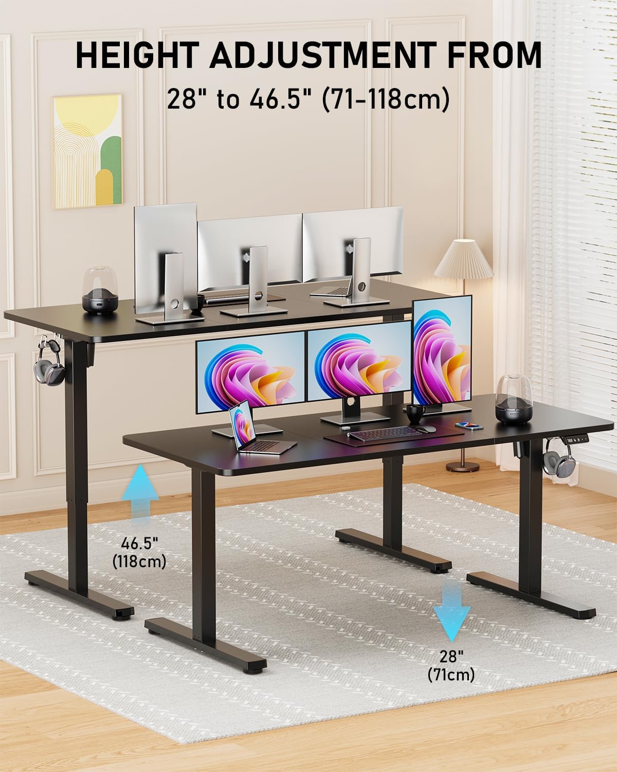 Standing Desk, Large Height Adjustable Electric Stand up Desk, 55 x 24 Inches Sit Stand Home Office Desk, with Splice Board, Black Frame/Black Top