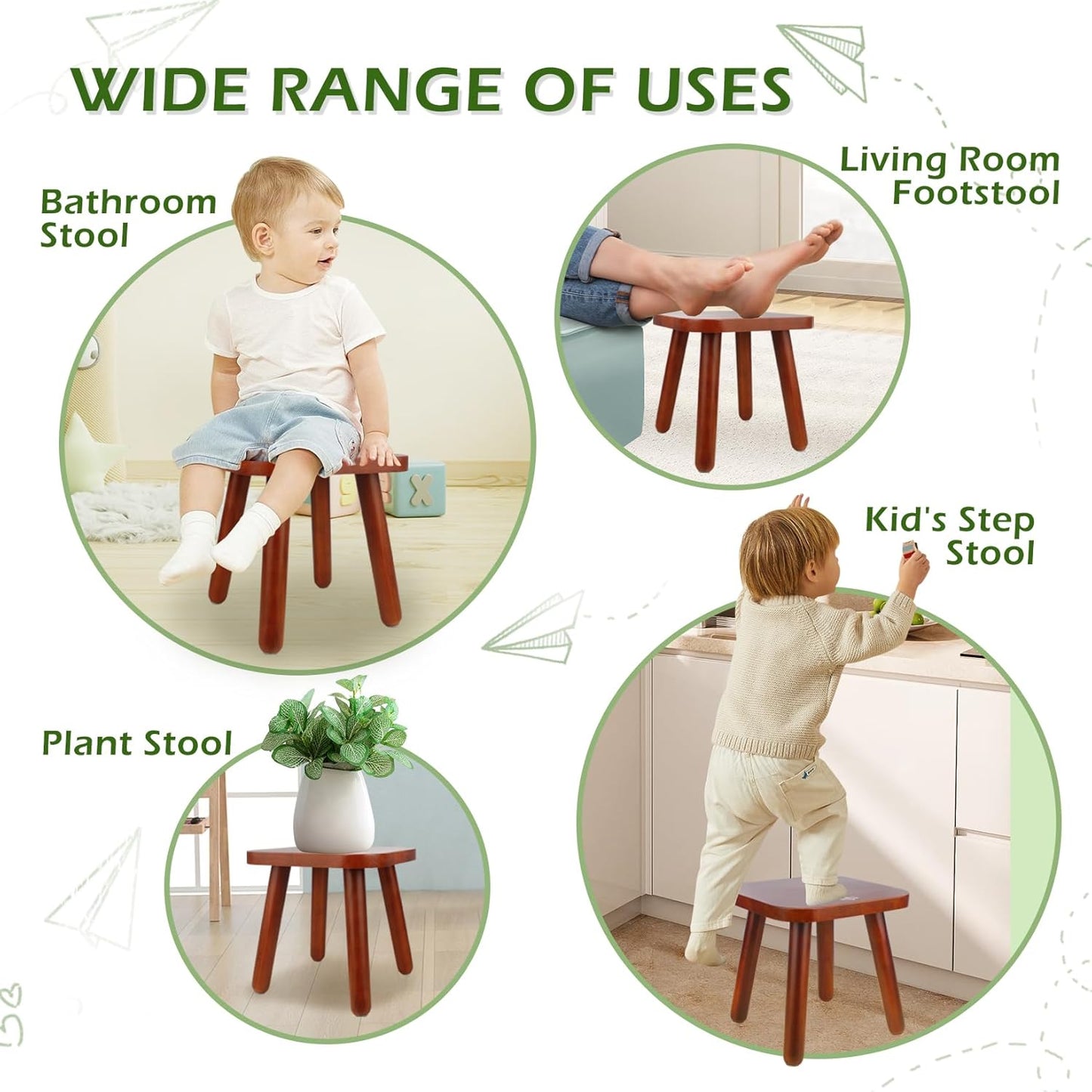 BEE&OAK Wooden Step Stools for Adults, Solid Rubber Wood Non-Slip Step Foot Stool, Heavy Duty 300 lbs One Step Stool for Bedroom, Bathroom, Kitchen (Red-Brown, 9.25" (D) x 9.25"(W) x 8.86"(H))