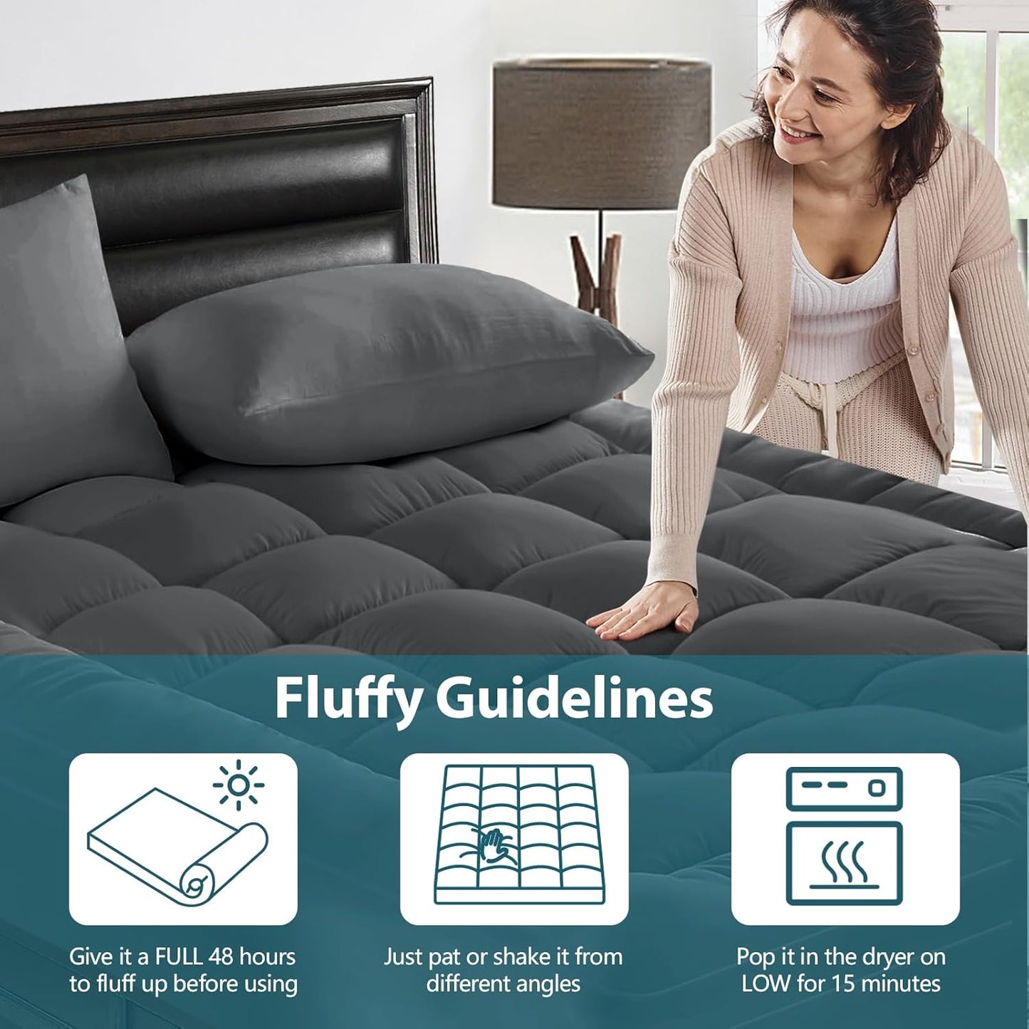 CYMULA Mattress Topper Super Queen Size - Extra Thick Cooling Mattress Pad Cover for Back Pain - Soft Mattress Protector Bed Topper Pillow Top with 8-21 Inch Deep Pocket 3D Snow Down Alternative Fill