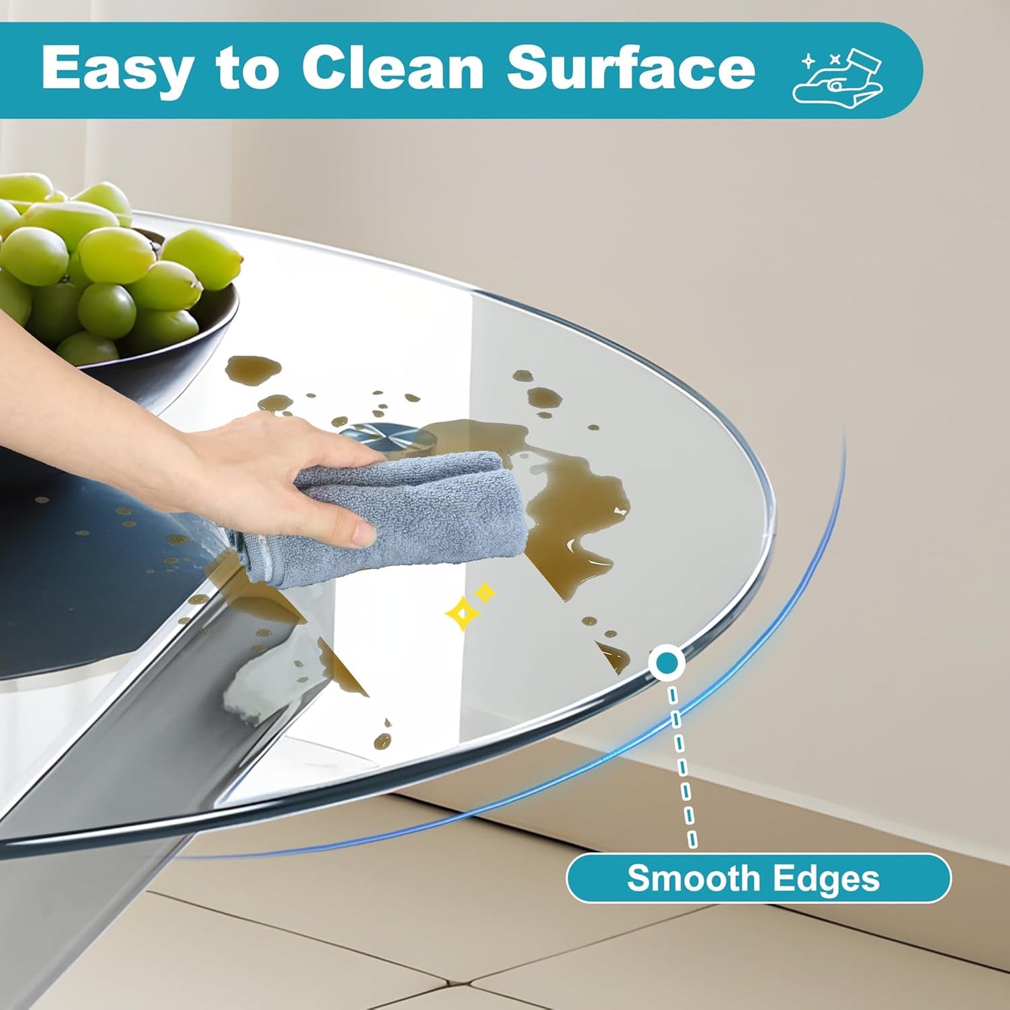 Dining Table for 4 Modern Round Dining Table 35.43" Kitchen & Dining Room Tables with Metal Legs and Glass Tabletop for Dining Room and Apartment, Chrome