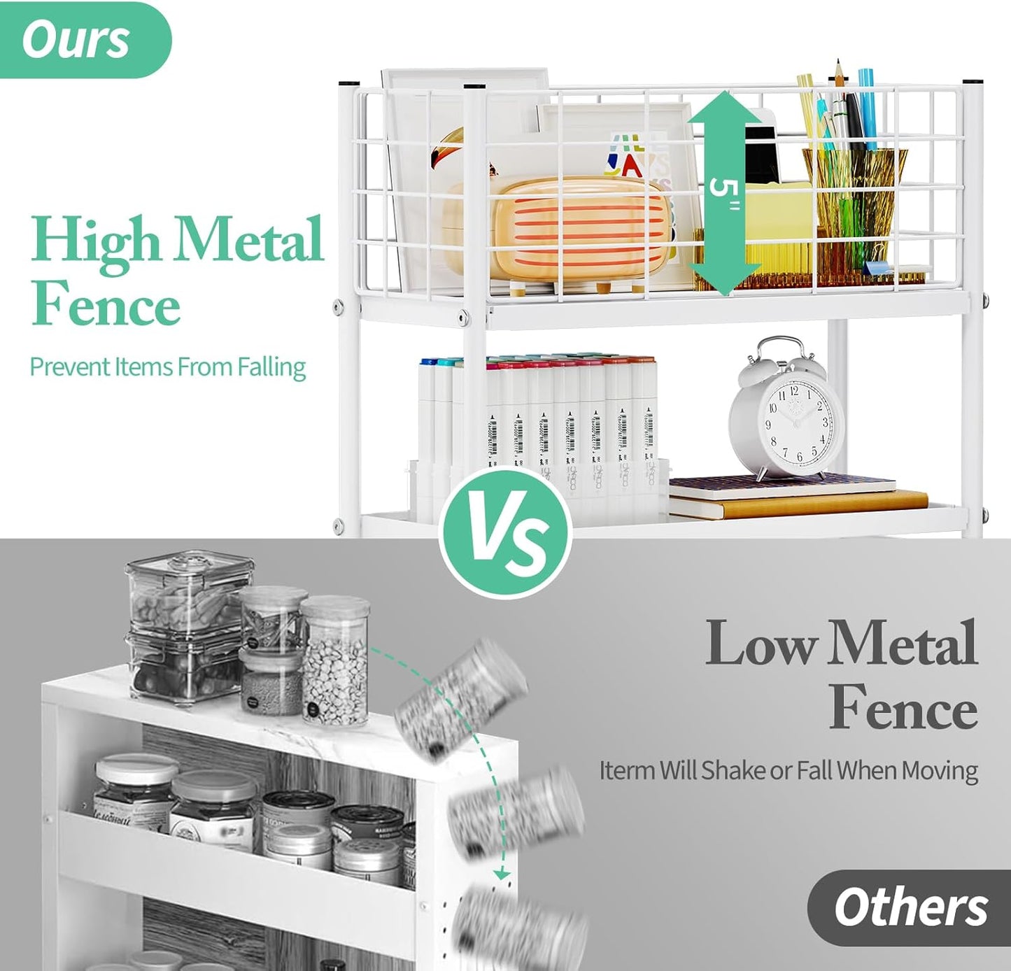 KINGRACK Slim Storage Cart, 4-Tier Metal Utility Rolling Cart with Wheels, Narrow Mobile Shelving Unit, Bathroom Storage Organizer, for Office, Kitchen Bathroom, Laundry Room, Narrow Places, White