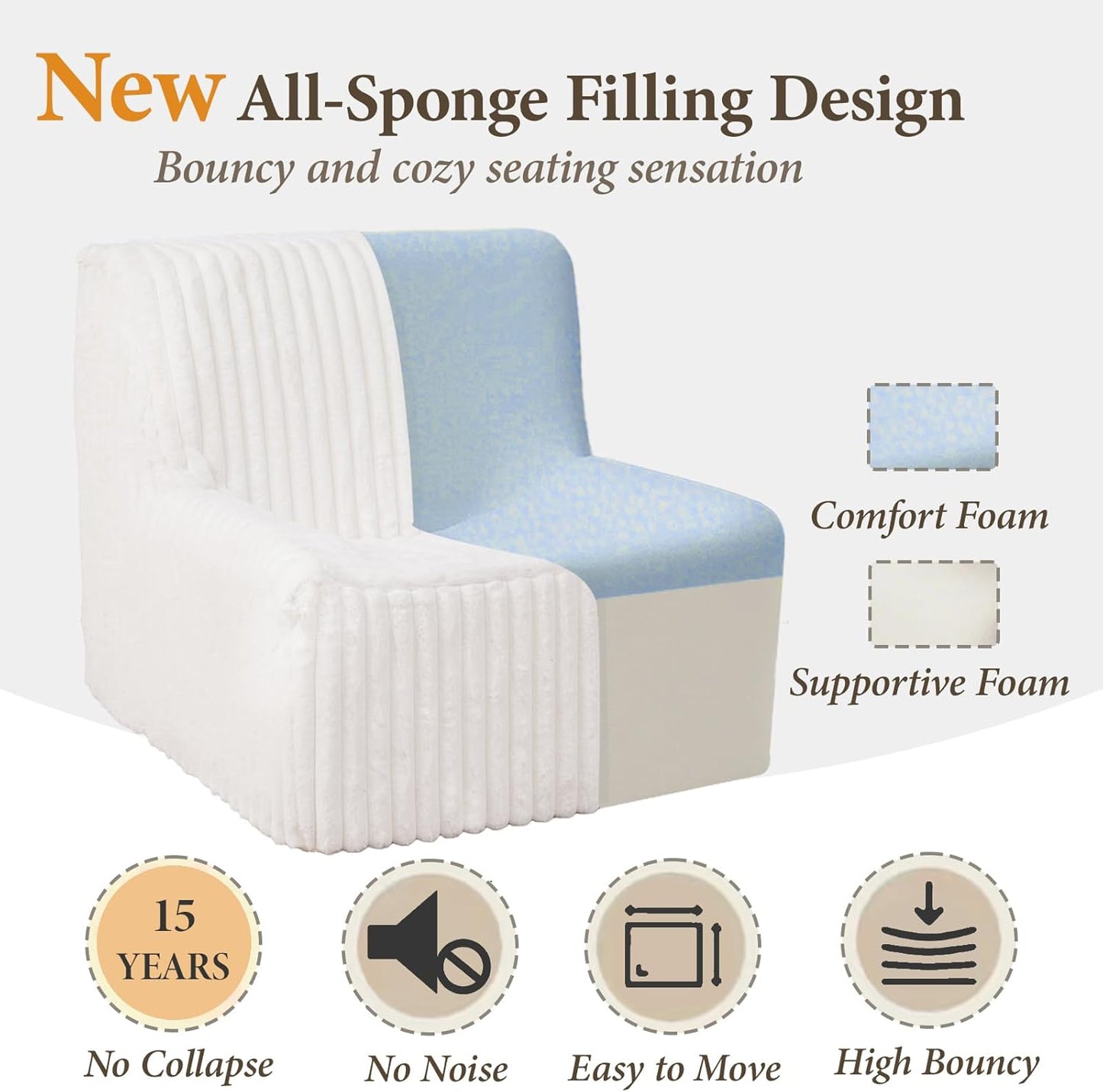 Trenda Super Comfy Lazy Sofa Chair, Soft Faux Fur Accent Chair for Living Room, Lounge Armless Floor Couch for Bedroom, Cozy Modern Single Sofa with Mememory Foam to Reading, Gaming (White)