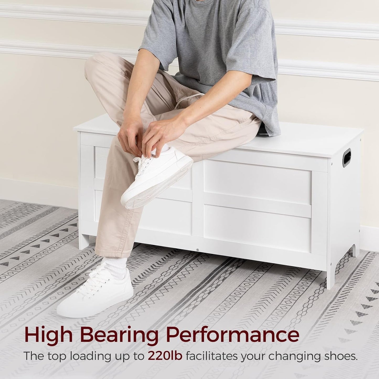 Storage Chest, 39.4” Large Toy Chest, Entryway Storage Trunk, Storage Bench with Safety Hinge, Entrance Bench for Living Room, Entrance, Bedroom, White SCWT48301