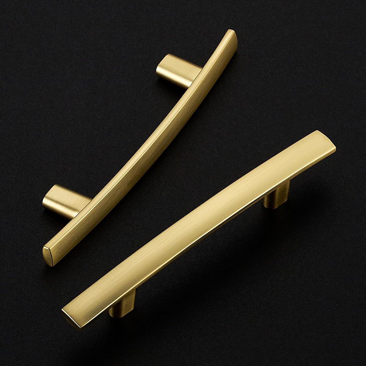 10 Pack Cabinet Handles 3" Hole Center - Curved Cabinet Pulls Brushed Brass Drawer Pulls for Kitchen Cupboard Solid Handles for Dresser Drawer Arch Closet Hardware