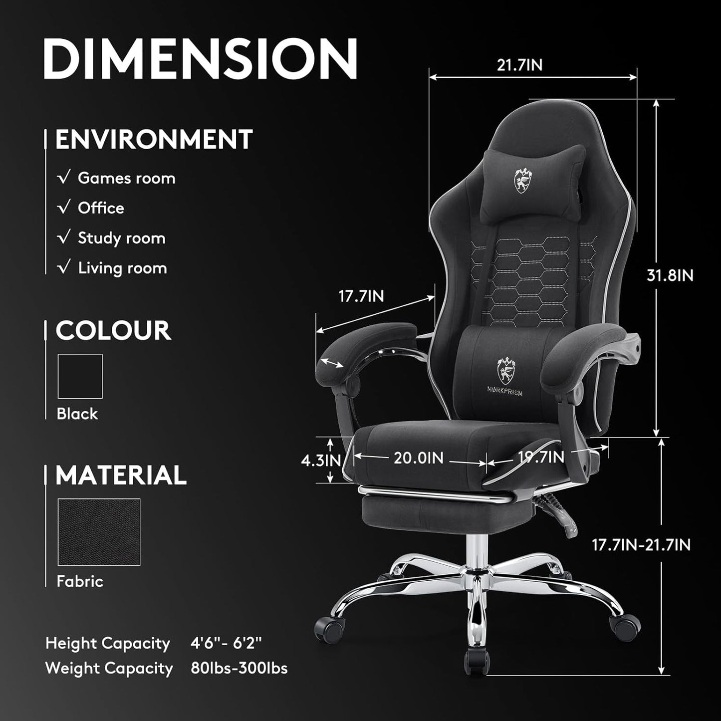Gaming Chair Breathable Fabric,Computer Office Chair with Footrest,Massage Lumbar Support and Gel Pad,Ergonomic Reclining Adjustable Gamer Chair with Headrest and Spring Cushion Black