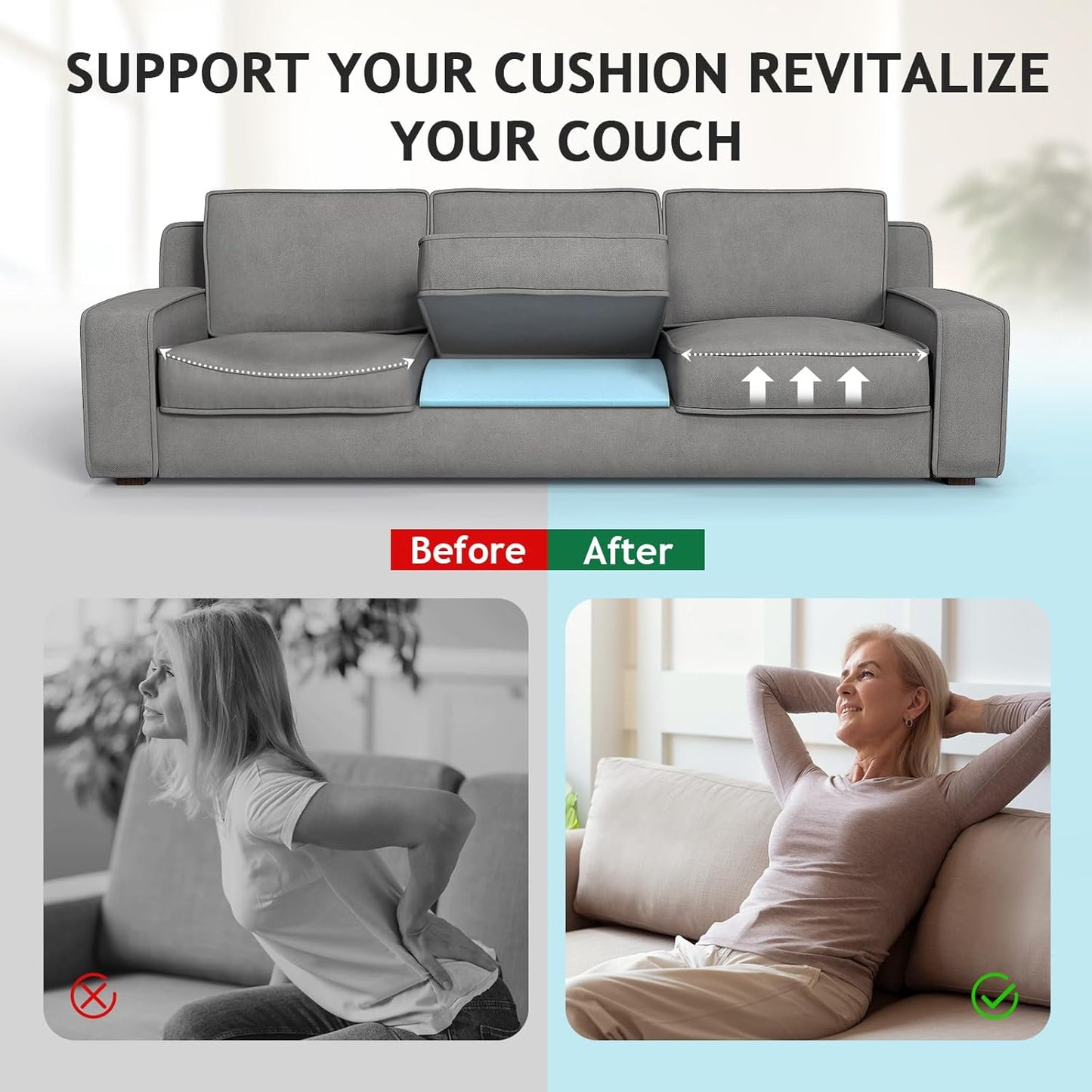 Couch Cushion Support for Sagging Seat Sofa Couch Supports for Sagging Cushions Curved 40D High Density Foam Blue Pack of 1