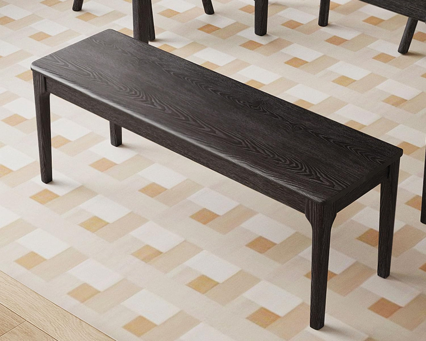 Dining Bench, Wood Bench Solid Oak Wooden Bench Indoor Dining Room Table Home Bedroom Bed End Restaurant Modern Hallway Furniture (Black, 43.3" W x 13.8" D x 17.7" H)