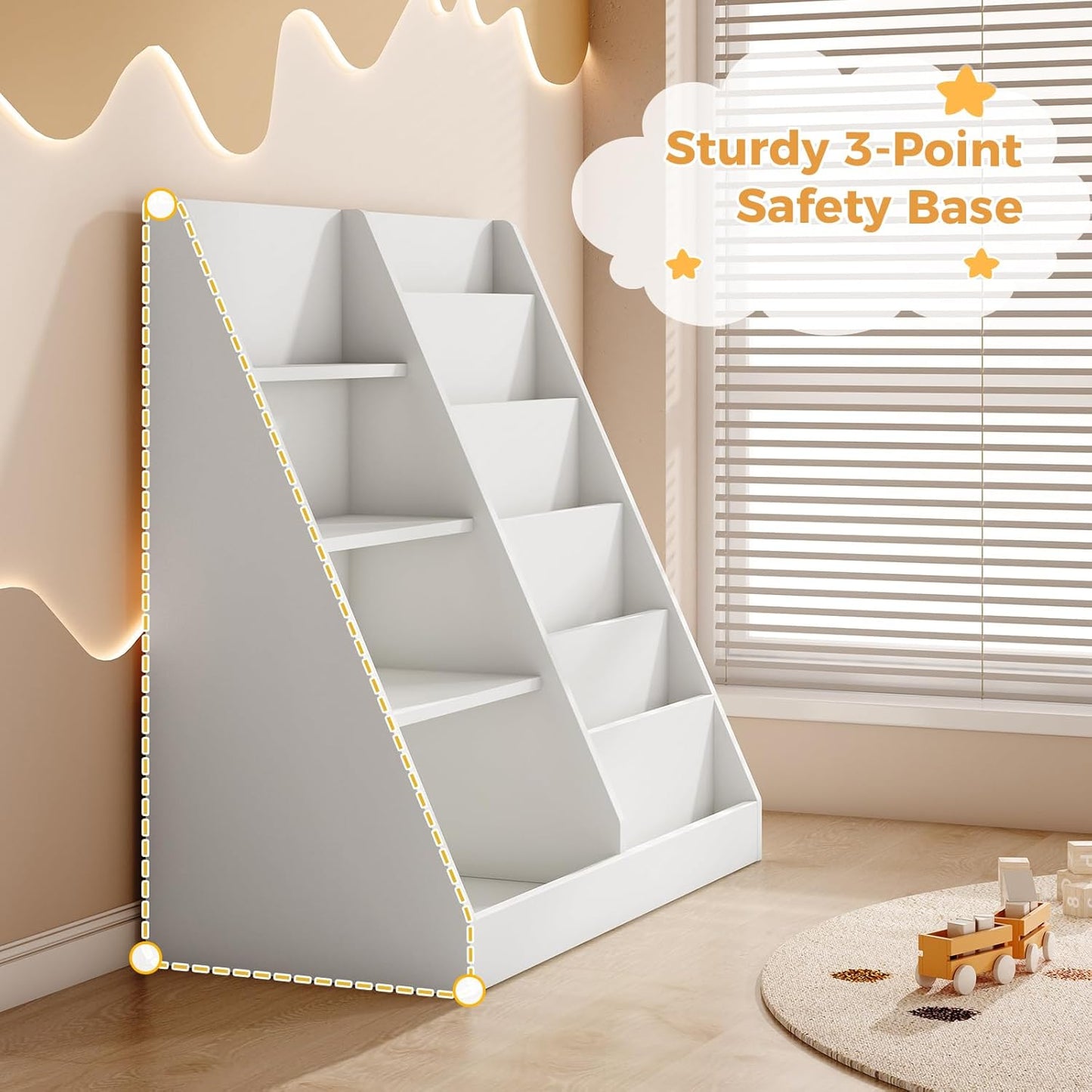 Tatub 6 Tier Kids Wooden Bookshelf and Toy Storage, Children Toy Organizer with Book Shelves, Toddler BookRack Baby Bookcase for Nursery, Playroom and Classroom, White