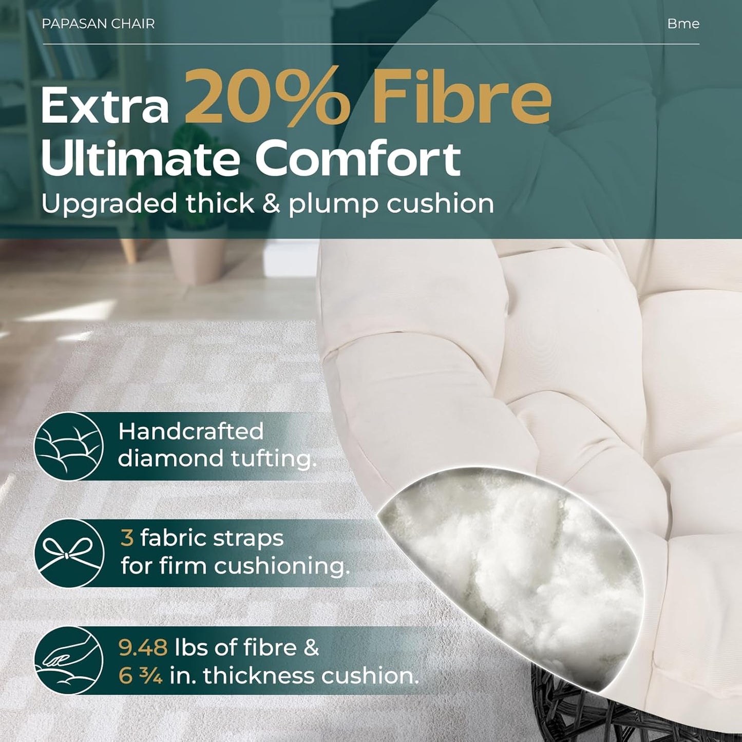 Bme 40" Ergonomic Wicker Papasan Chair