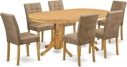East West Furniture VAAS7-OAK-28 7 Piece Kitchen Dining Table Set Includes A Wooden Kitchen Table and 6 Brown Textured Polyester Fabric Parson Chairs, Oak