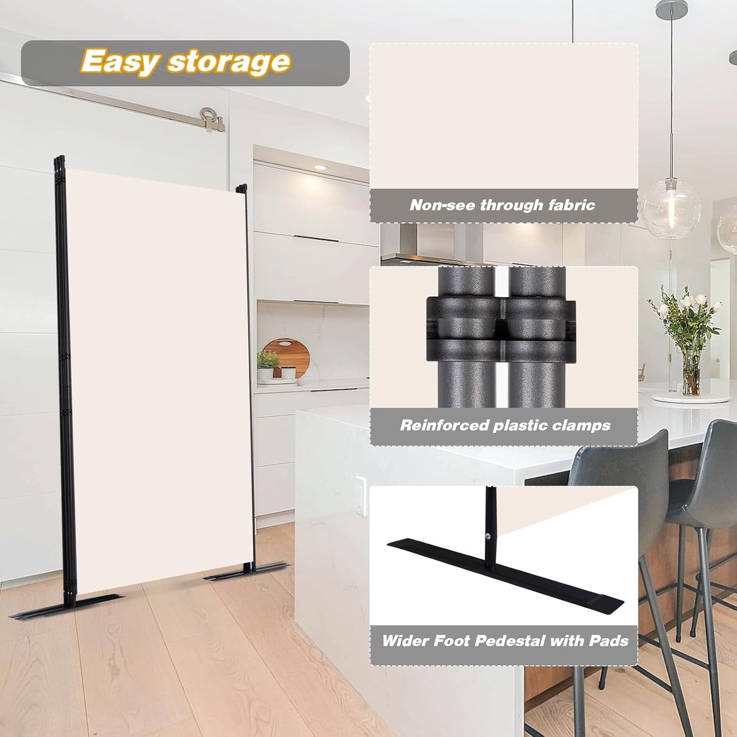 Room Divider, 3 Panel Folding Privacy Screens with Wider Support Feet, 6 Ft Portable Room Partition for Room Separator, 102" W X 71" H, Beige