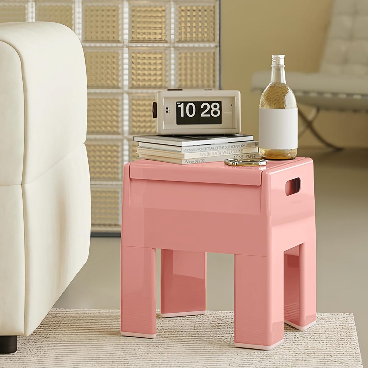 Nightstand Bedside with Storage Space, Multifunctional Colorful Plastic End Table Small Side Table for Bedroom, Dorm and Small Spaces, Easy Assembly(14.7" D x 11.8" W x 15.8" H, Pink)