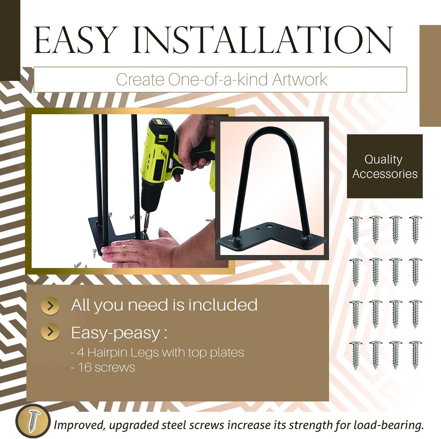 TEN49 Heavy Duty Hairpin Table Legs - 6 Inch Industrial Black Furniture Legs - Solid Rods Metal Leg - Fit for Mid-Century Modern End Drawer, Low Shelf, Bed, Sofa, TV Stand, Cabinet Feet