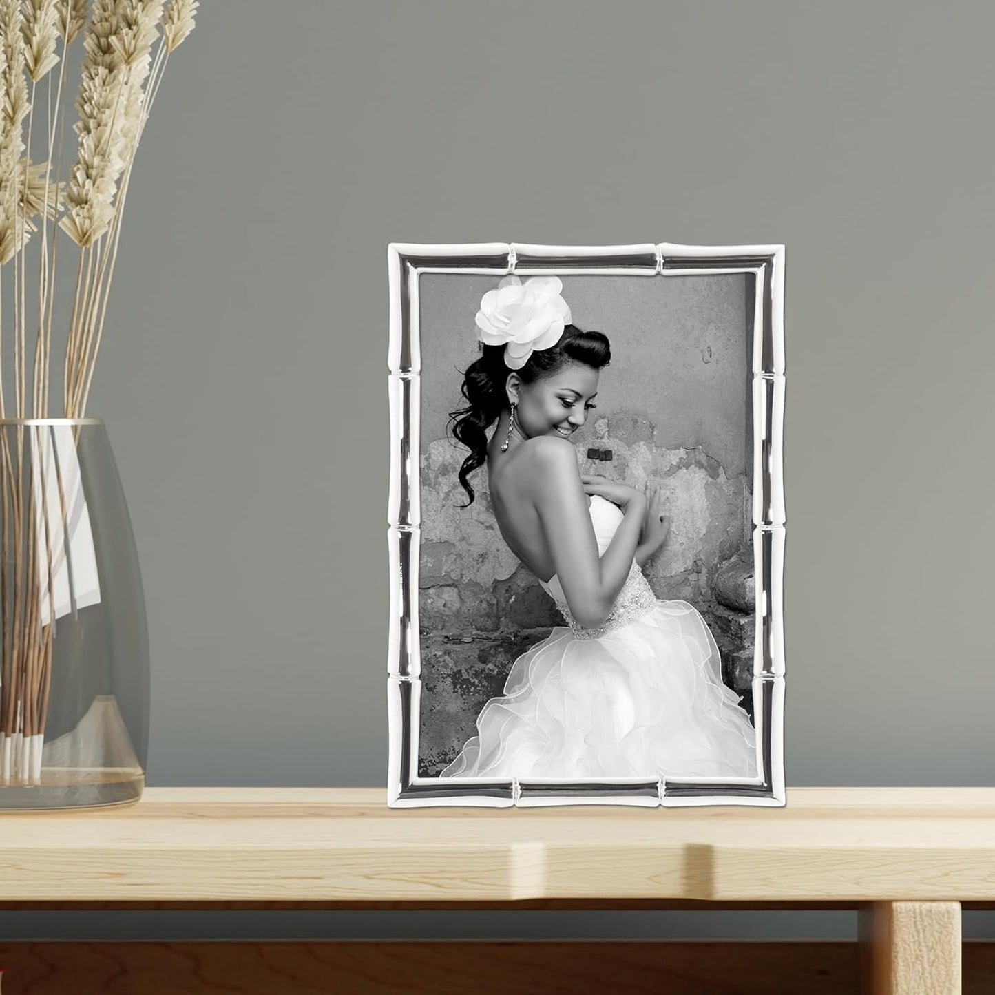 Lawrence 710146 Silver Metal Bamboo 4x6 Picture Frame