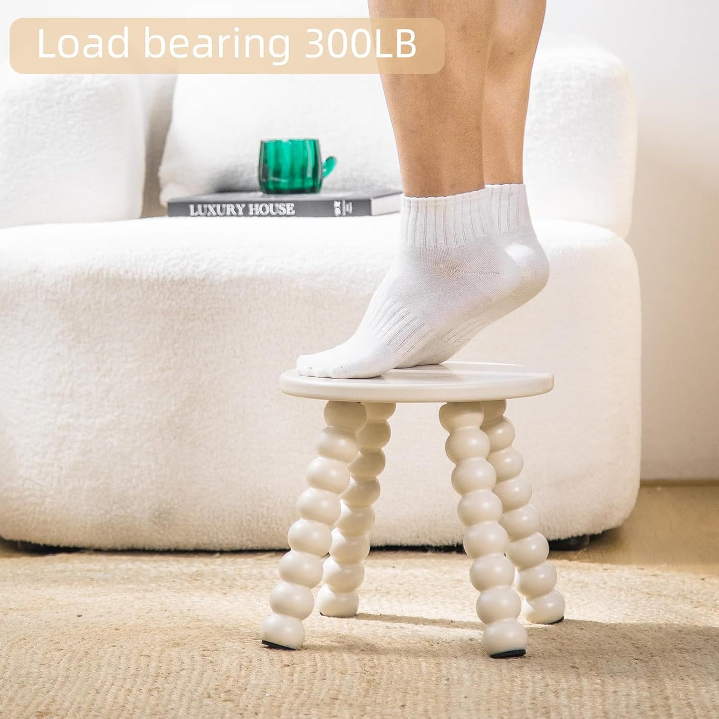 Solid Wooden Step Stool for Adults, 10 inch Stool for Kids Perfect Matched Sensory Table, Sturdy and Versatile Short Foot Stool for Bathroom, Kitchen, Bedroom, Plant Stand Natural (1, White)