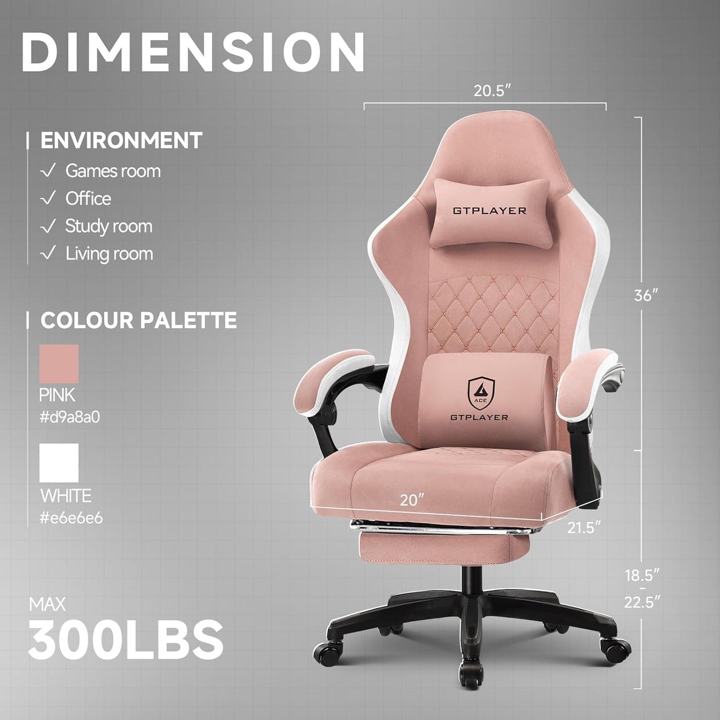 GTPLAYER Office Chair, Gaming Computer Desk Fabric Chair with Footrest, High Back Ergonomic Office Chair with Pocket Spring Lumbar Support and Linkage Armrests Adjustable Height Swivel for Home Task