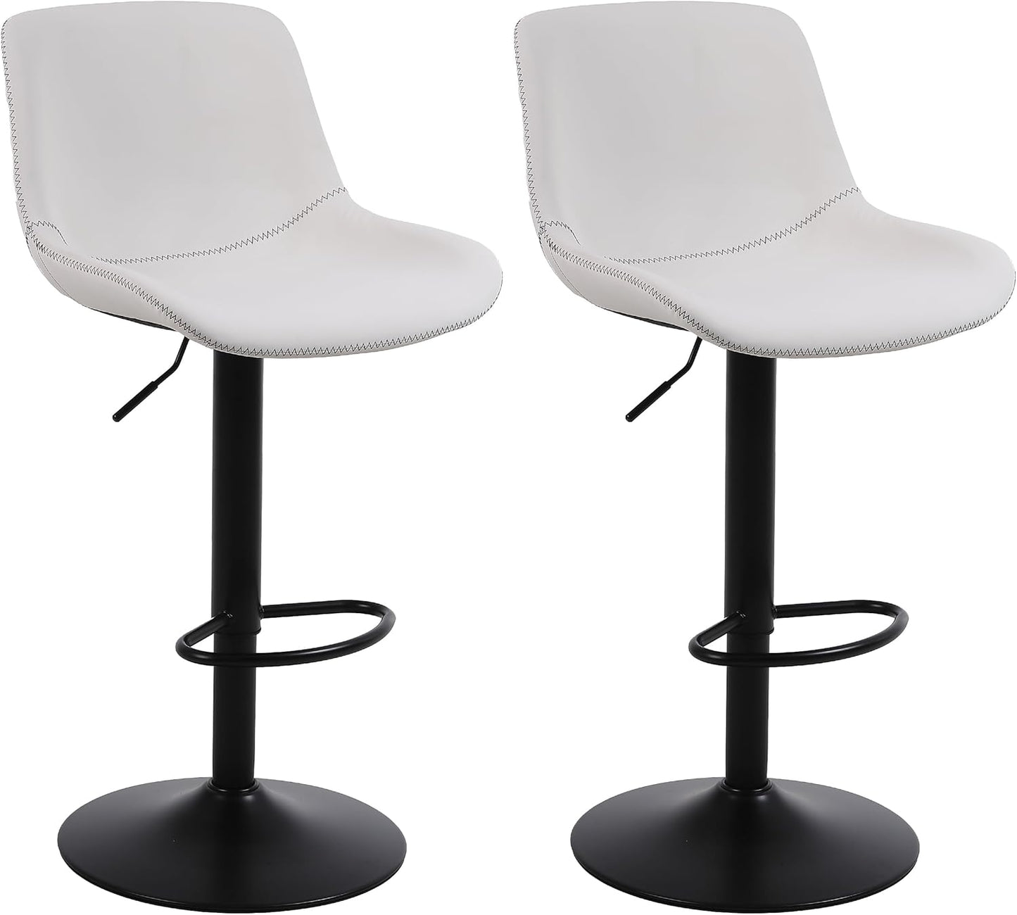 Bar Stools, Swivel Counter Height Barstools with Back, Adjustable Modern Bar Chairs, Tall Armless PU Leather Kitchen Island Stool (White, Set of 2)