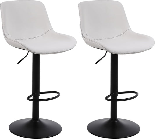 Bar Stools, Swivel Counter Height Barstools with Back, Adjustable Modern Bar Chairs, Tall Armless PU Leather Kitchen Island Stool (White, Set of 2)
