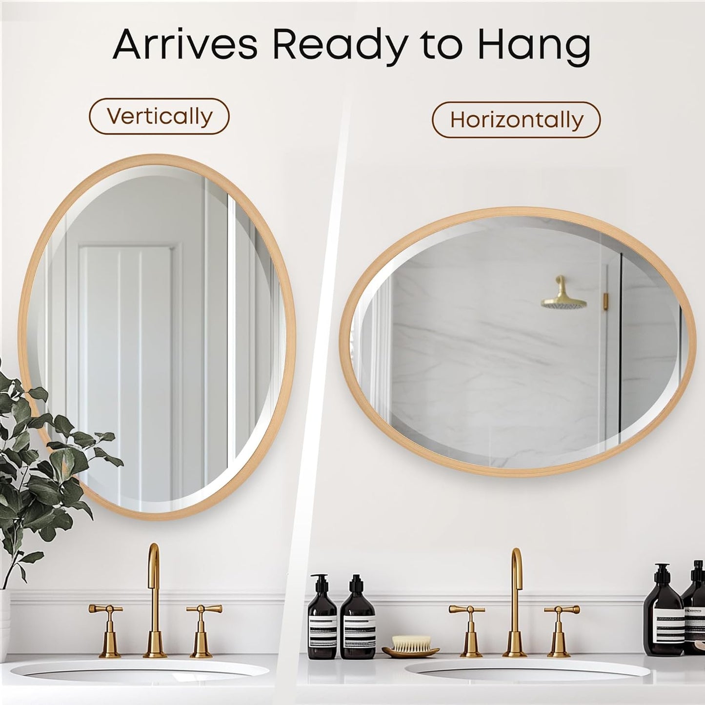 OVALCREST - Oval Wooden Beveled Wall Mirror for Home Decor, Bathroom, Vanity, Bedroom, Living Room, Hallway - London Style (Gold Paint) 23.1 x 29.1