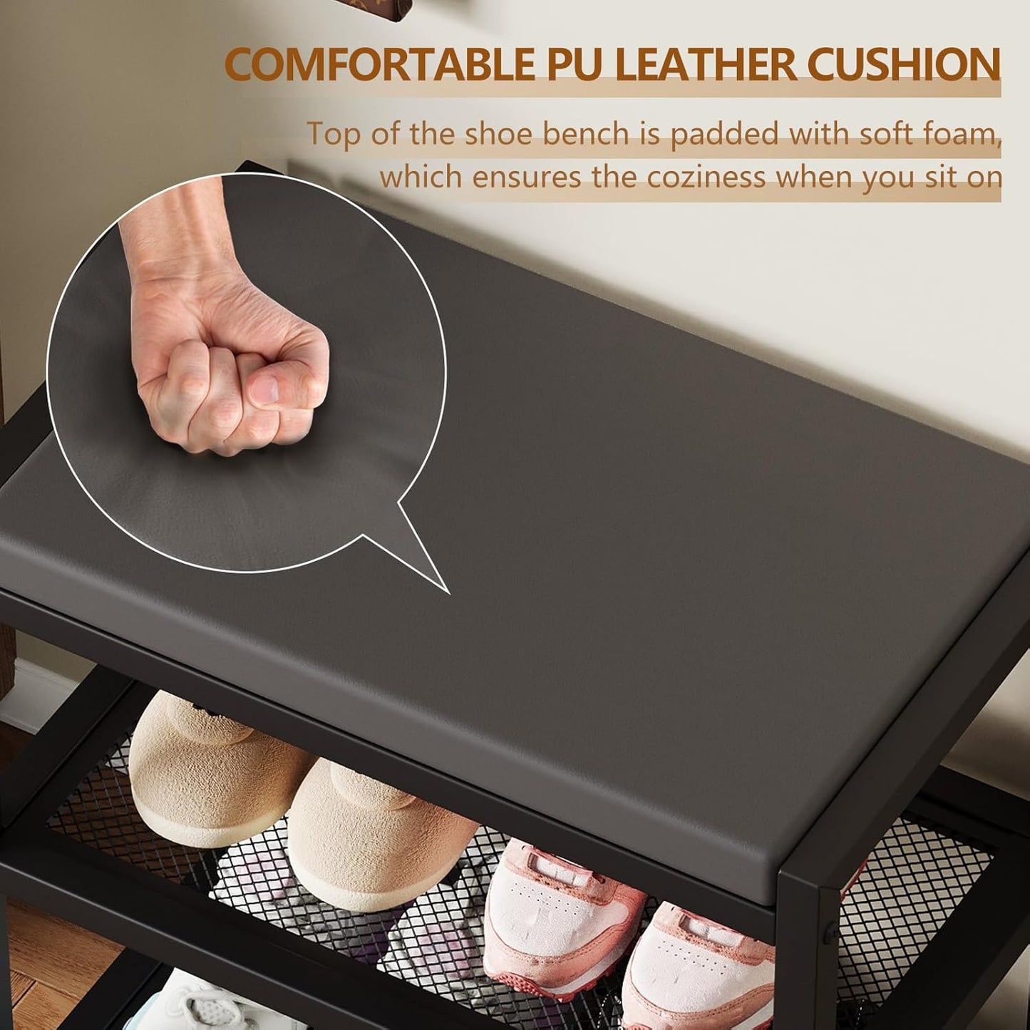 ZHOOGE Small Shoe Bench Shoe Rack Storage Bench Entryway Bench Shoe Shelf with Seat Cushion, Stable Shoe Organizer for Entryway, Living Room, Bench Seat Holds Up to 300 lb, (17"x 10"x 16", L x W x H)