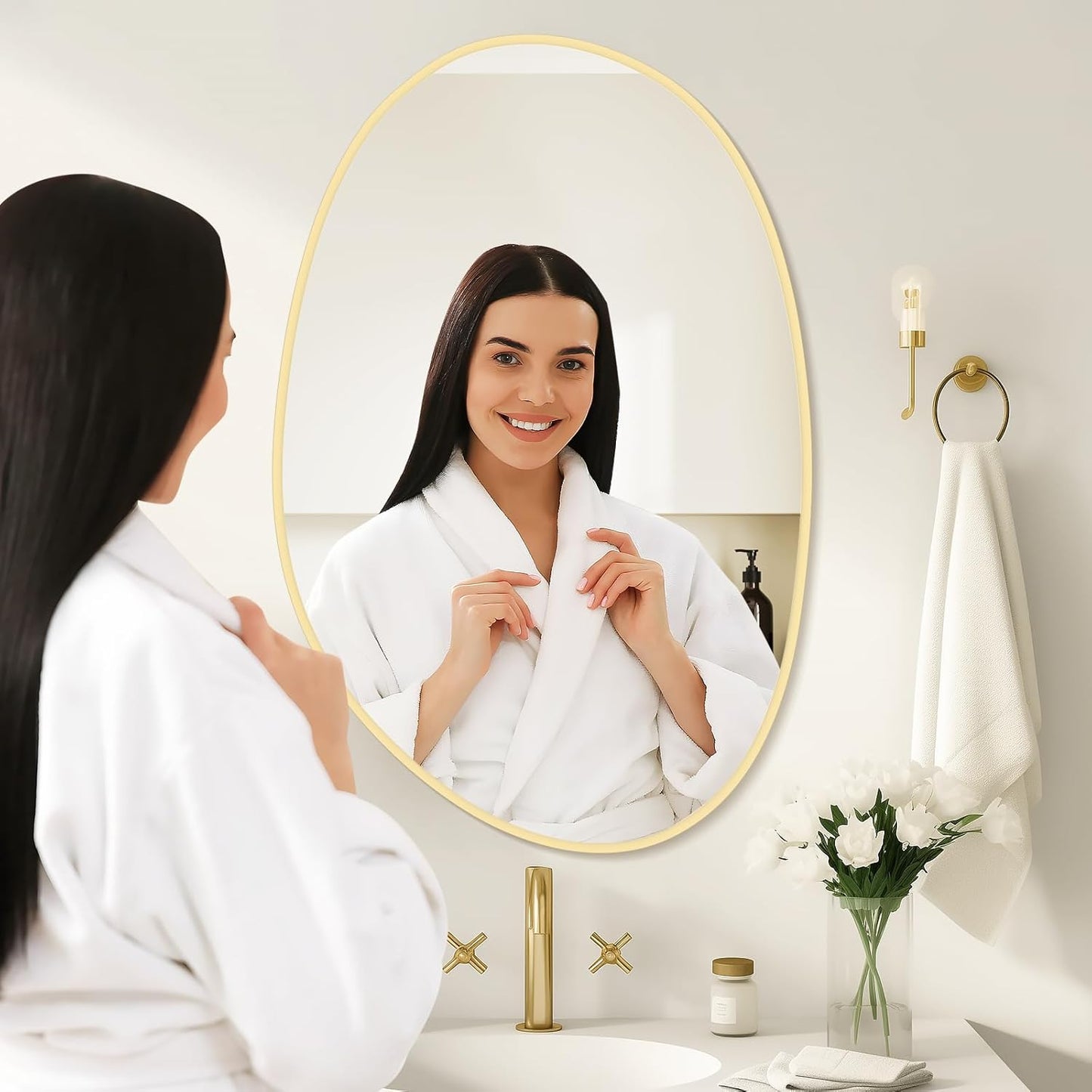 WallBeyond 19" H x 28" W Asymmetrical Decor Irregular Accent Wall Mirror for Entryway, Hallway, etc || Shape: Abstract & Unique Cobblestone, Vertical, Gold